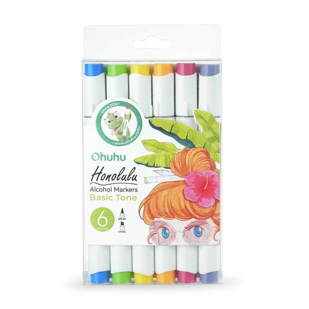 Ohuhu Honolulu Alcohol Art Markers Σετ 6 Basic Tones Brush & Chisel