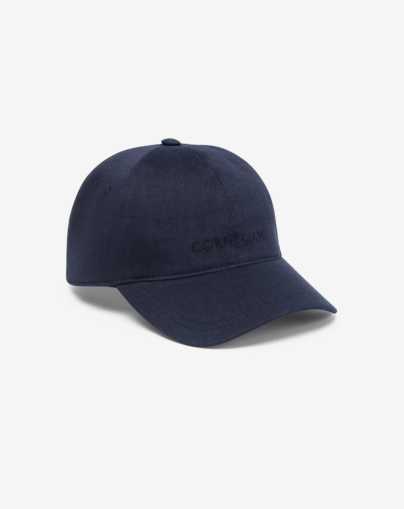 Navy blue linen, wool and mohair baseball cap