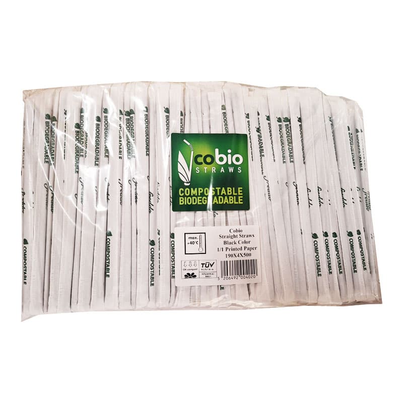Καλαμάκια χάρτινα FREDDO ΙΣΙΑ ΜΑΥΡΑ 190mm x 4mm - 500 τεμάχια compostable - biodegradable