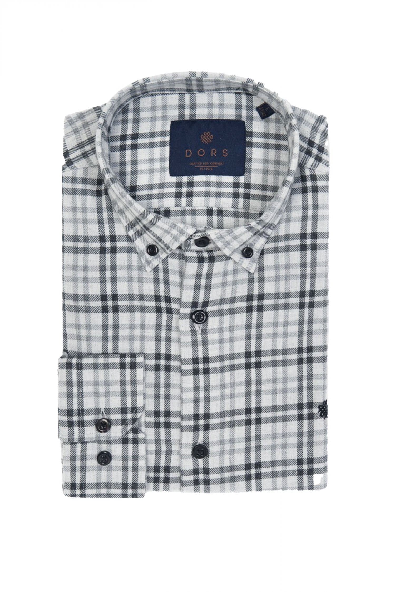 DORS ΠΟΥΚΑΜΙΣΟ BUTTON DOWN ΚΑΡΩ LOGO ΓΚΡΙ-ΜΑΥΡΟ