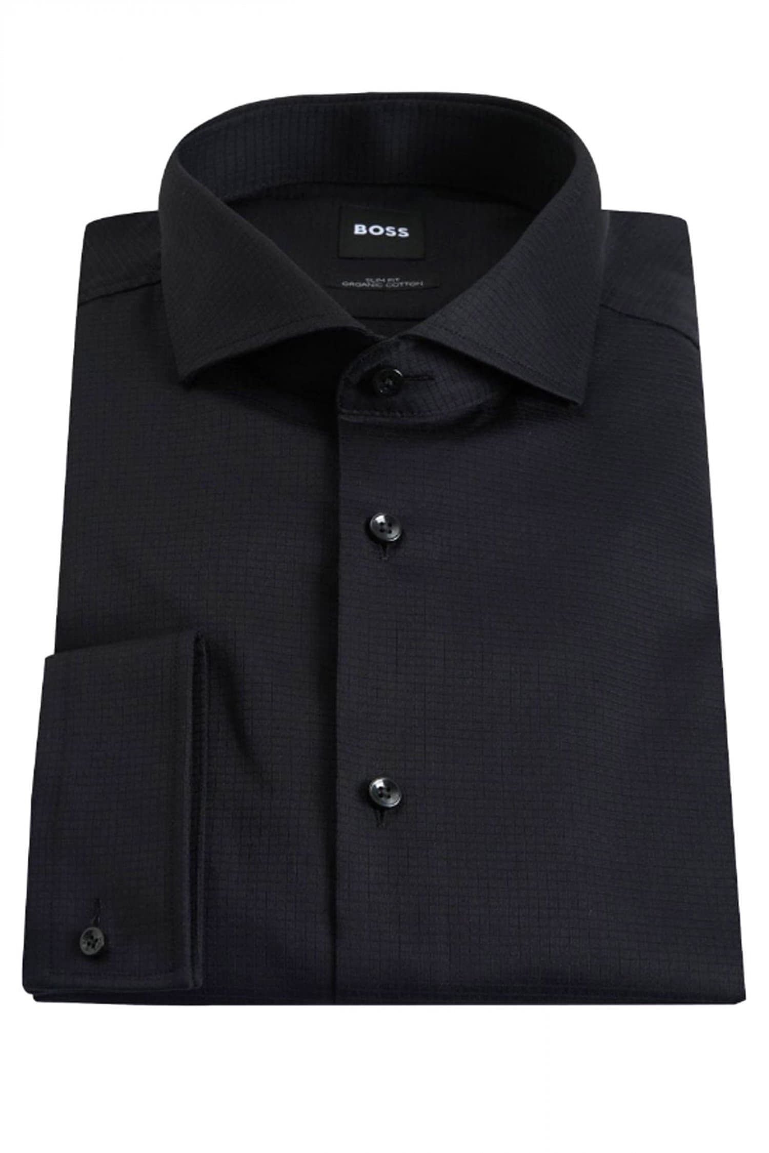 BOSS ΠΟΥΚΑΜΙΣΟ SLIM FIT ΜΑΝΙΚΕΤΟΚΟΥΜΠΟ H-Hank-Spread-CV-244 ΜΑΥΡΟ
