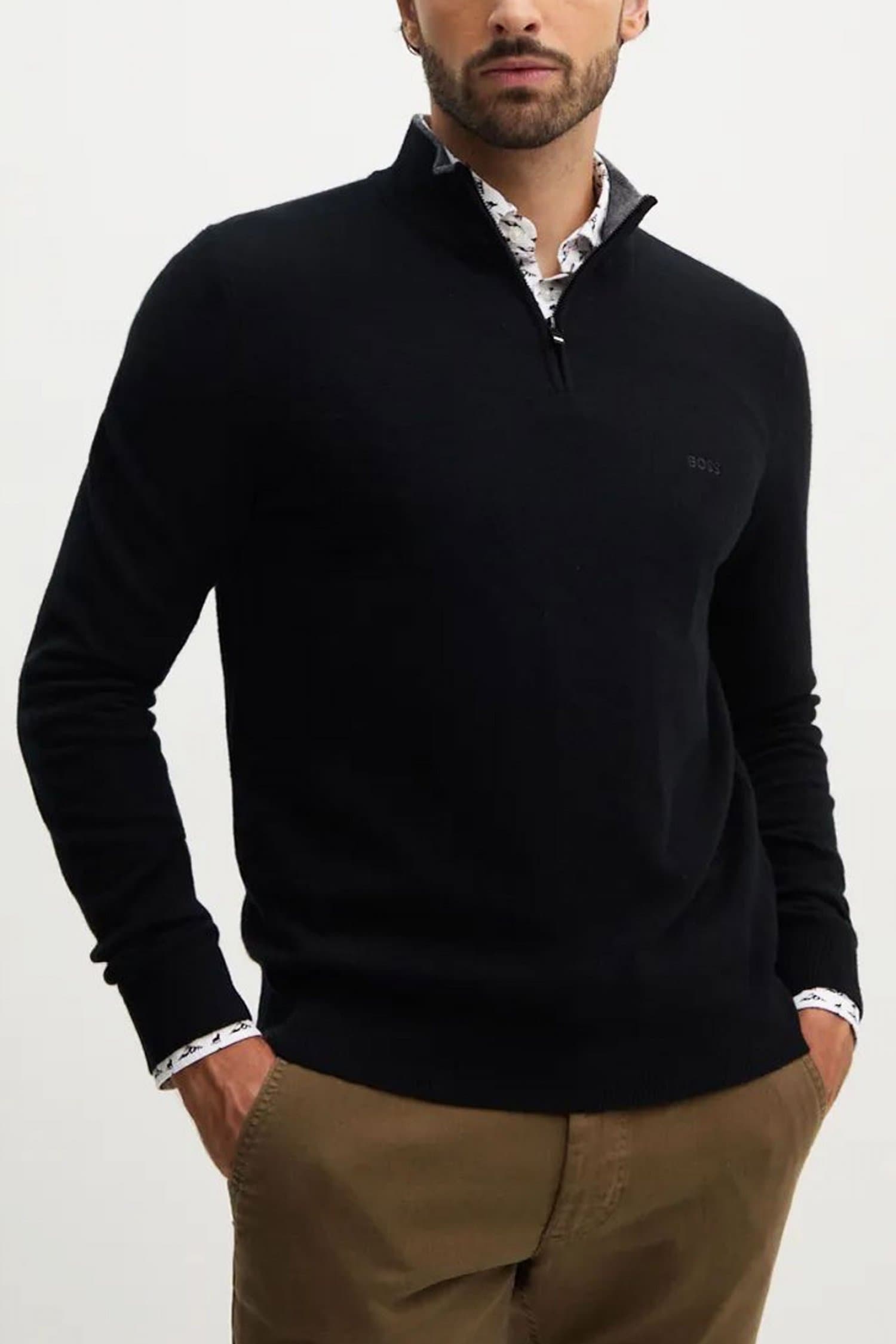 BOSS ΠΛΕΚΤΟ HALFZIP EMARIO ΜΑΥΡΟ