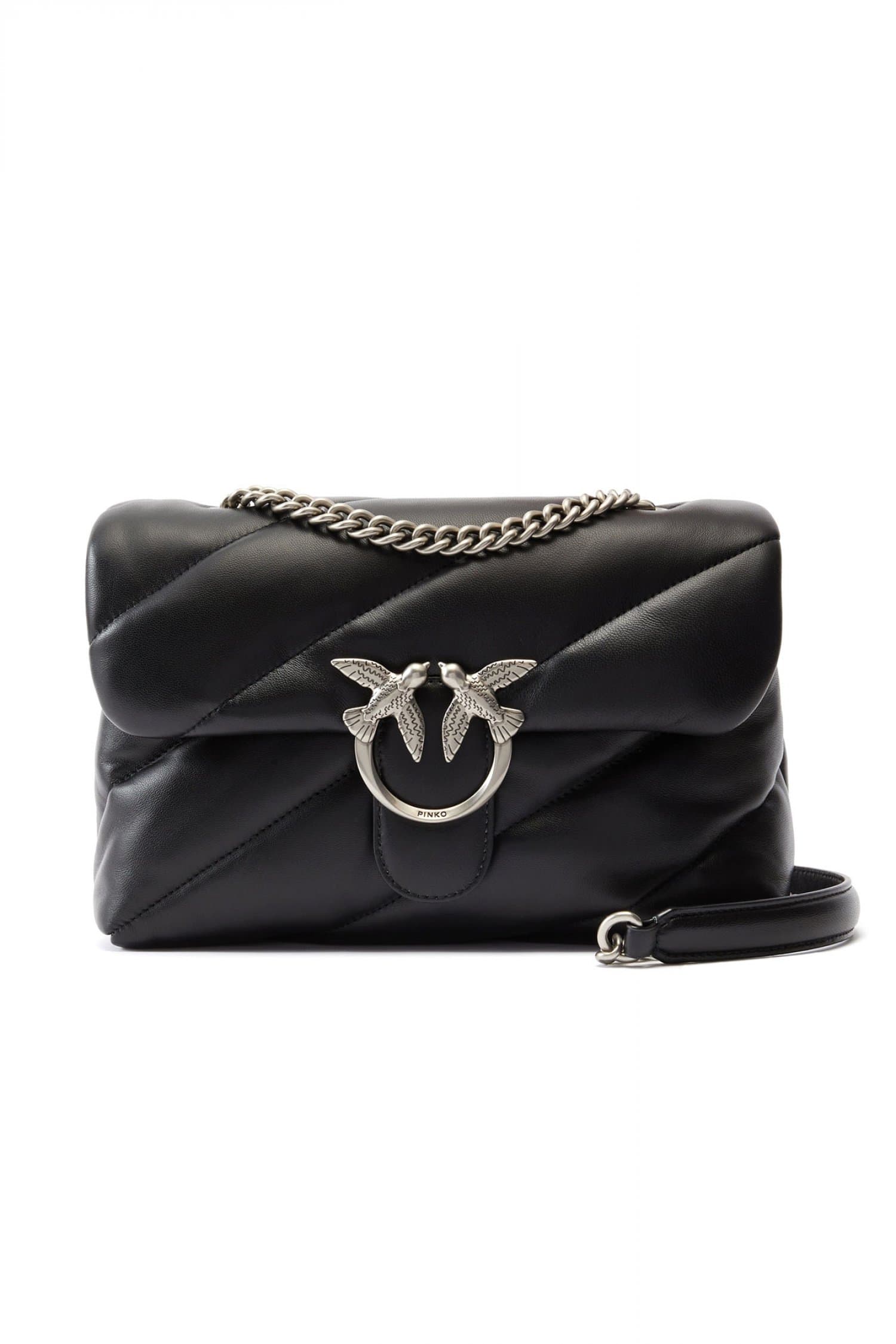 PINKO ΤΣΑΝΤΑ LOVE CLASSIC PUFF CL SHEEP NAPPA ΜΑΥΡΟ-OLD SILVER