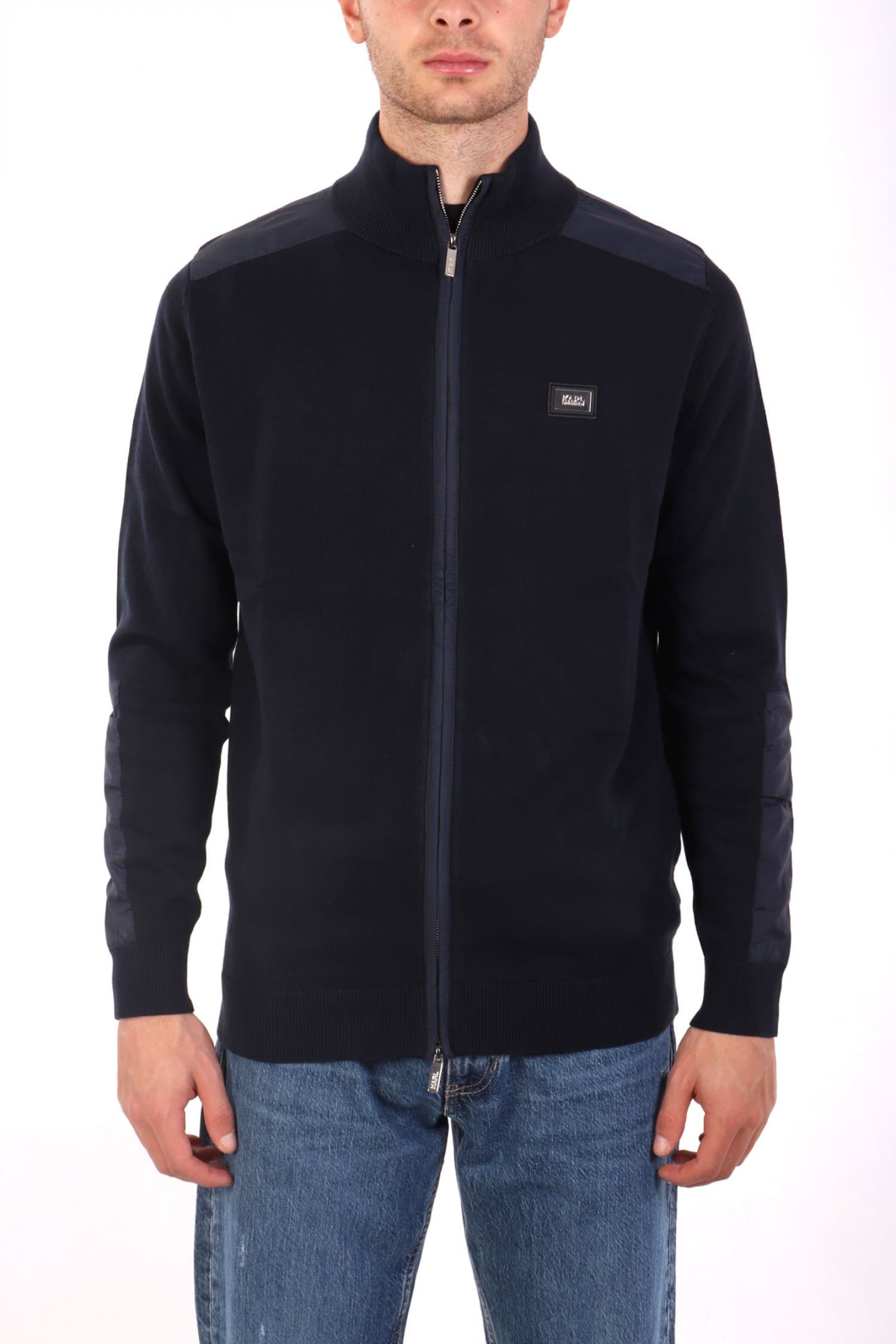 KARL LAGERFELD ΠΛΕΚΤΟ FULLZIP METALLIC LOGO ΜΠΛΕ