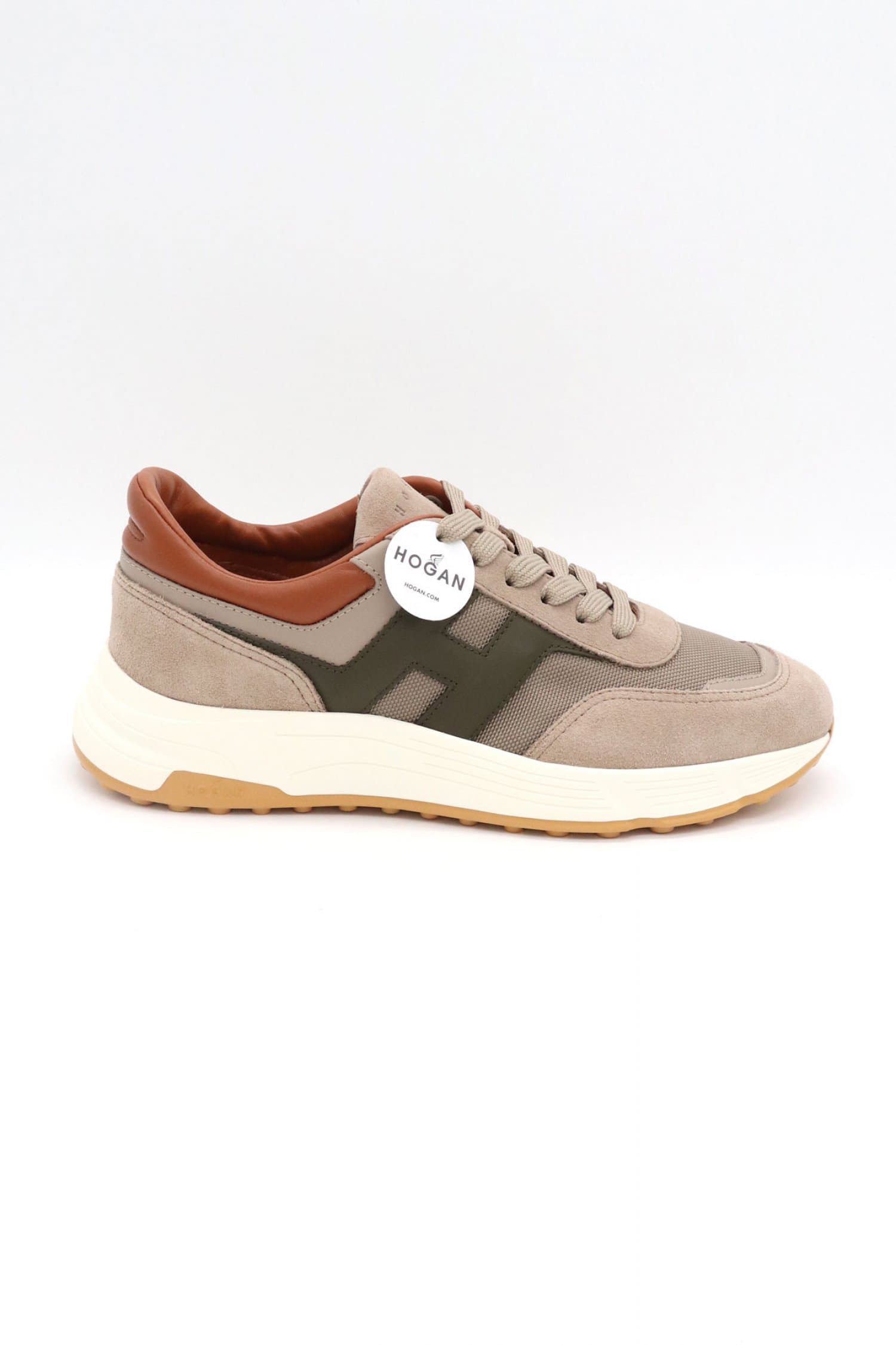 HOGAN ΠΑΠΟΥΤΣΙΑ SNEAKERS HYPERLIGHT ALLAC NUOVA ΔΕΡΜΑ ΜΠΕΖ-ΚΑΦΕ