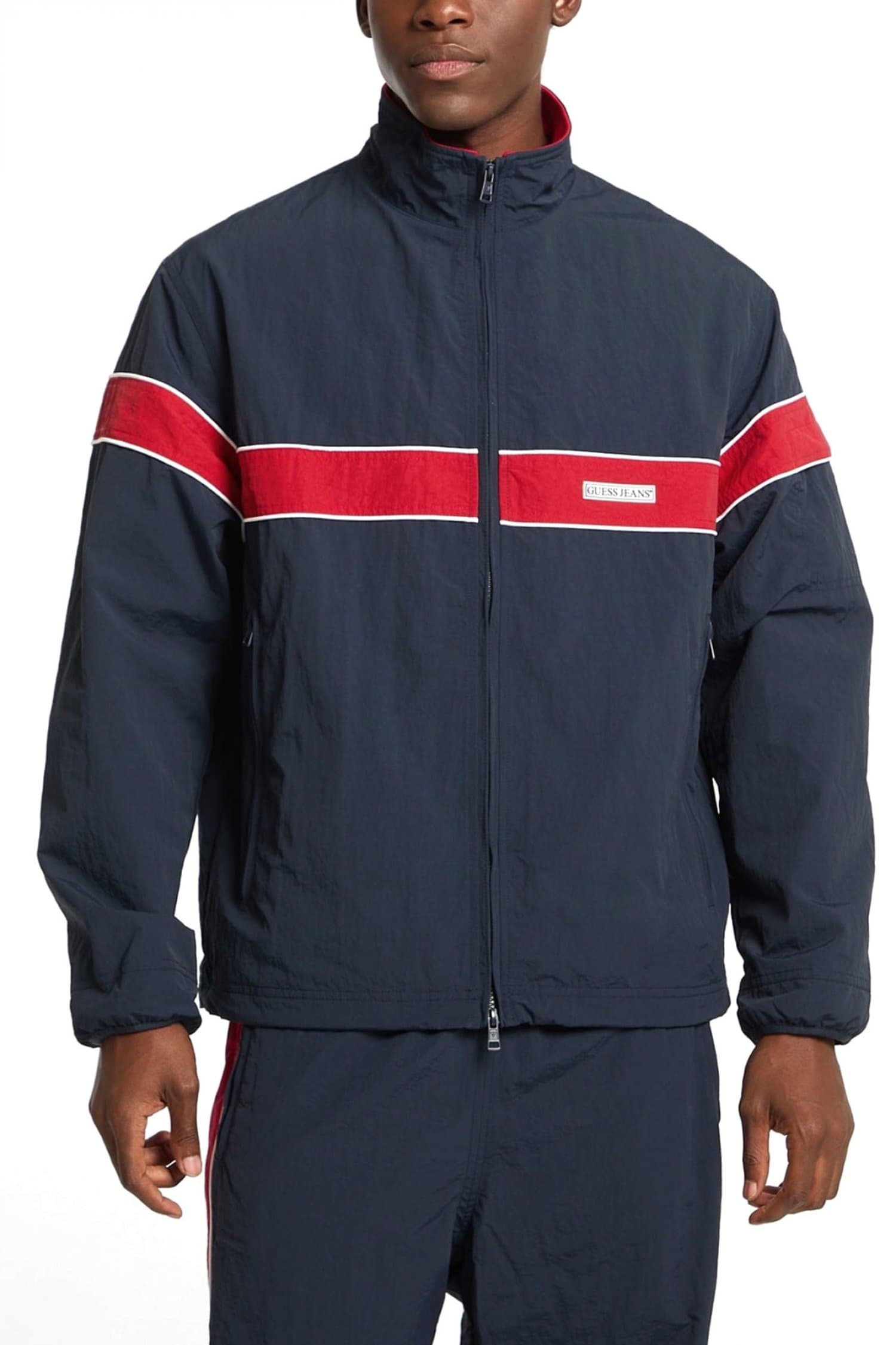 GUESS JEANS ΜΠΟΥΦΑΝ JACKET LOGO ΜΠΛΕ-ΚΟΚΚΙΝΟ