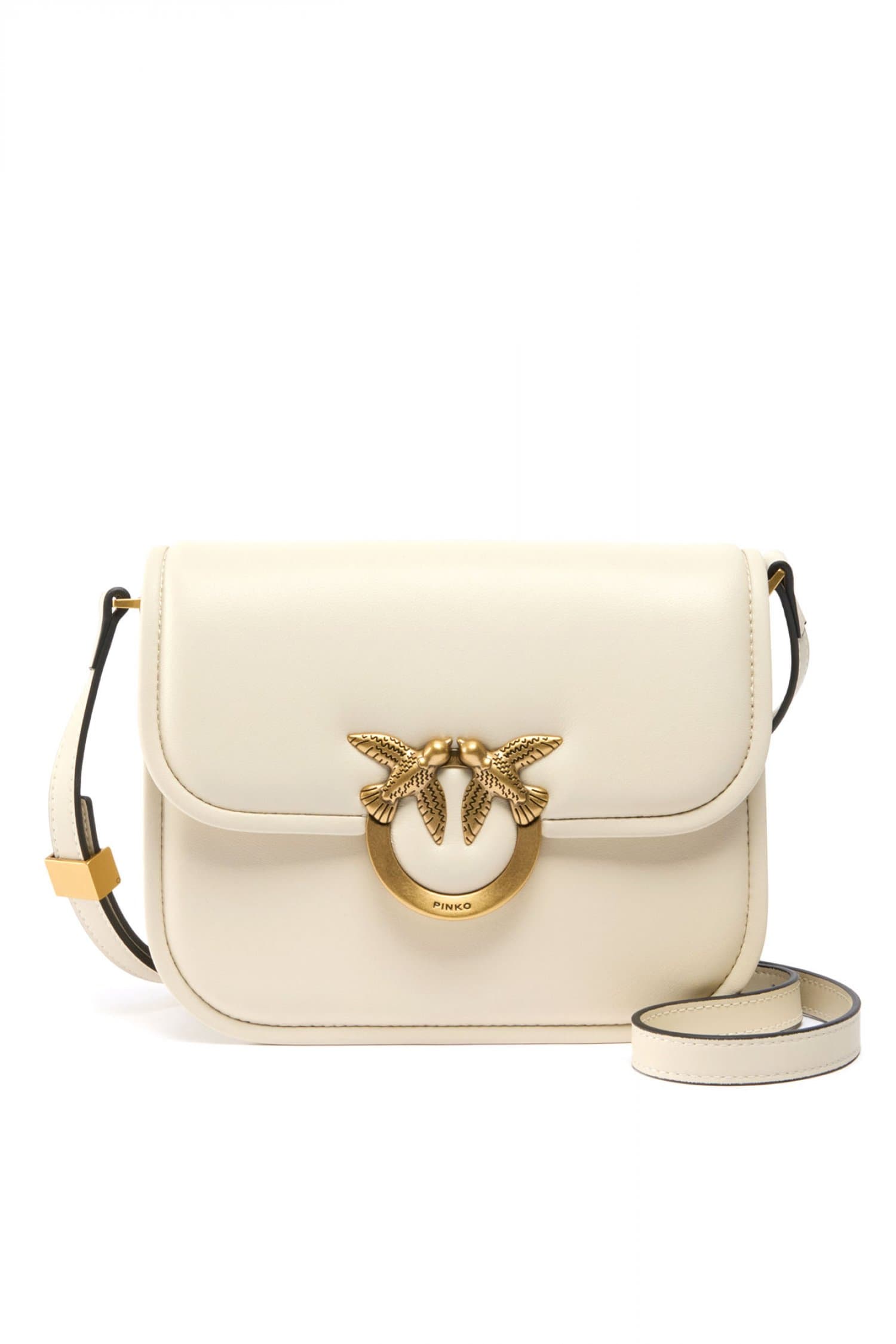 PINKO ΓΥΝΑΙΚΕΙΑ ΤΣΑΝΤΑ LOVE BOX BAG FL MINI NAPPA + VITELLO SETA ΛΕΥΚΟ-ANTIQUE GOLD