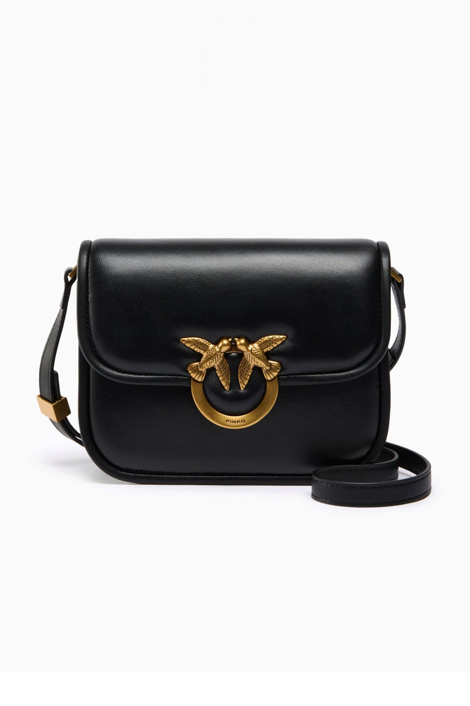 PINKO ΓΥΝΑΙΚΕΙΑ ΤΣΑΝΤΑ LOVE BOX BAG FL MINI NAPPA + VITELLO SETA ΜΑΥΡΟ-ANTIQUE GOLD