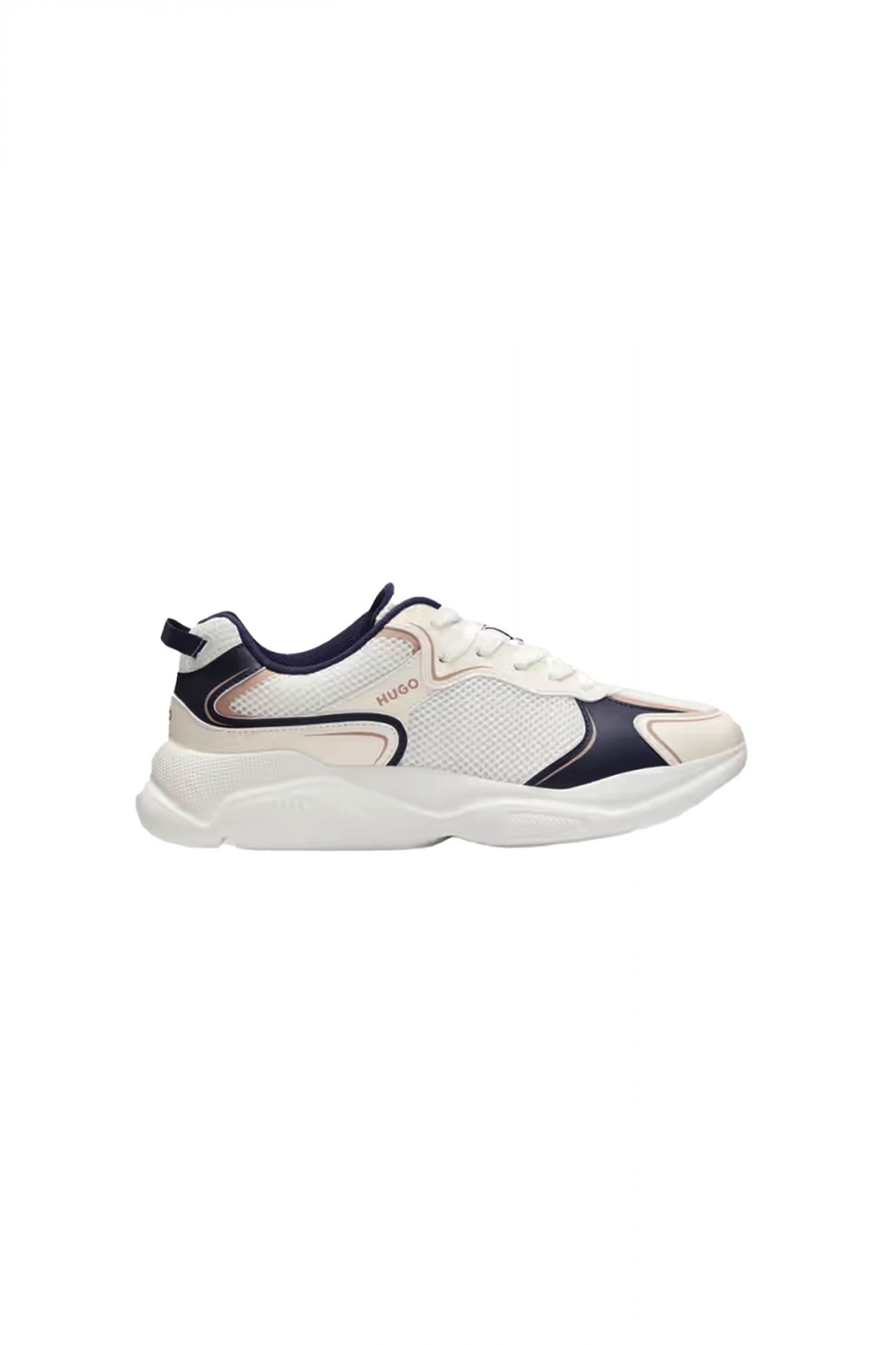 HUGO ΠΑΠΟΥΤΣΙΑ SNEAKERS LEON_RUNN_MEPU LOGO ΛΕΥΚΟ-ΜΠΛΕ