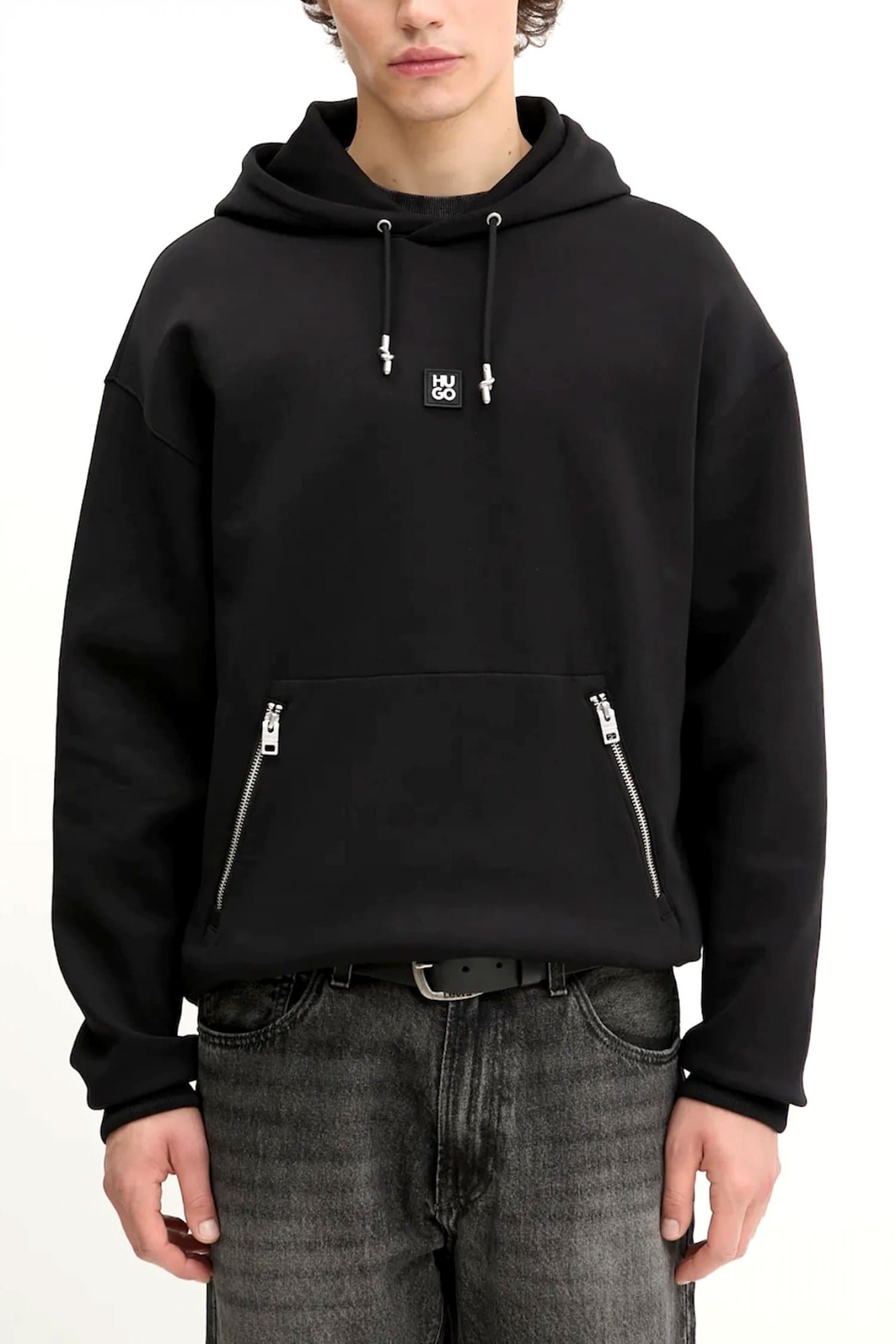 HUGO ΦΟΥΤΕΡ HOODIE DARGENHOOD LOGO ΜΕΤΑΛΛΙΚΟ ΜΑΥΡΟ
