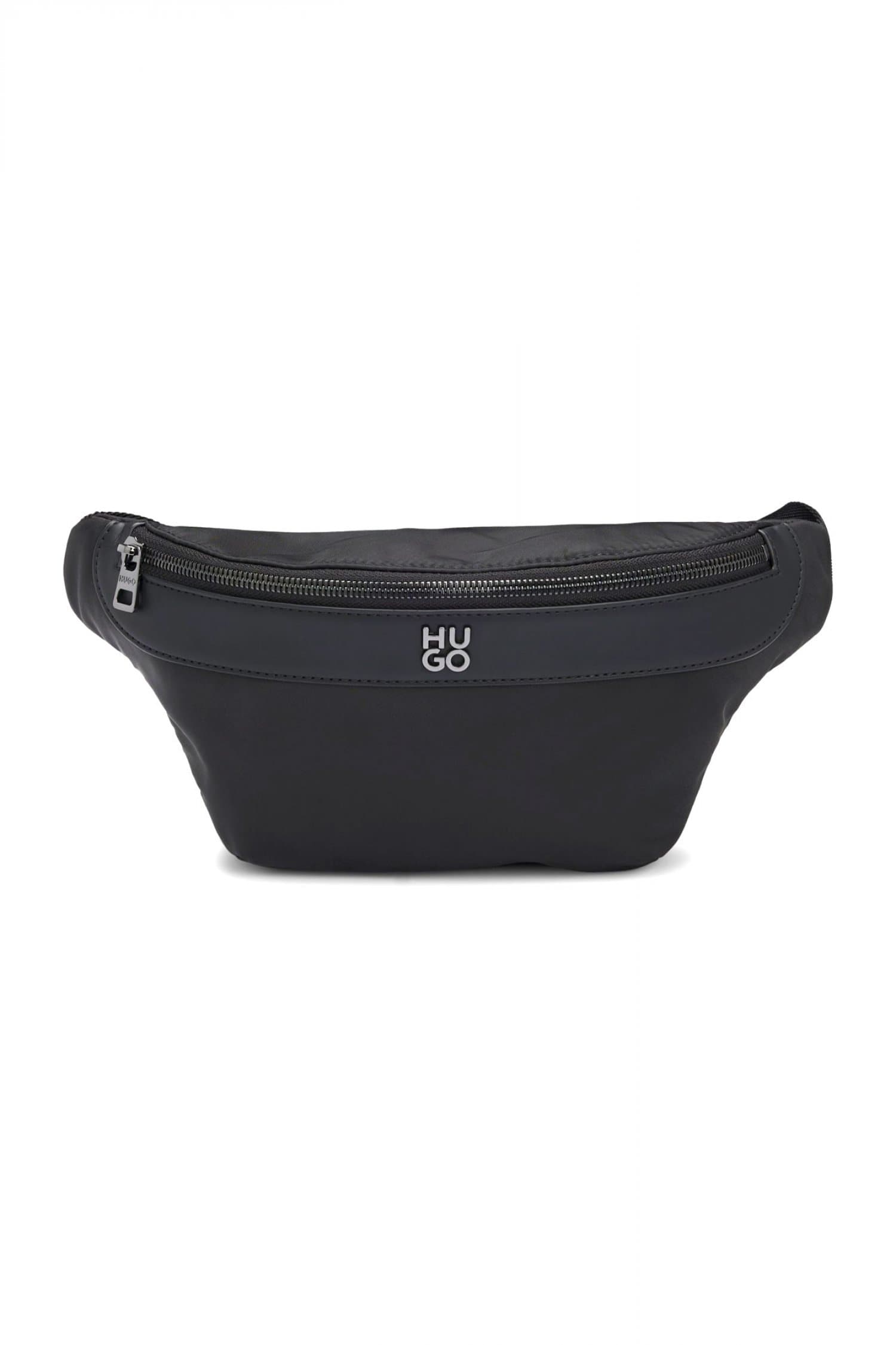 HUGO ΤΣΑΝΤΑΚΙ ΜΕΣΗΣ QUANTIC_N_BUMBAG LOGO ΜΕΤΑΛΛΙΚΟ ΜΑΥΡΟ