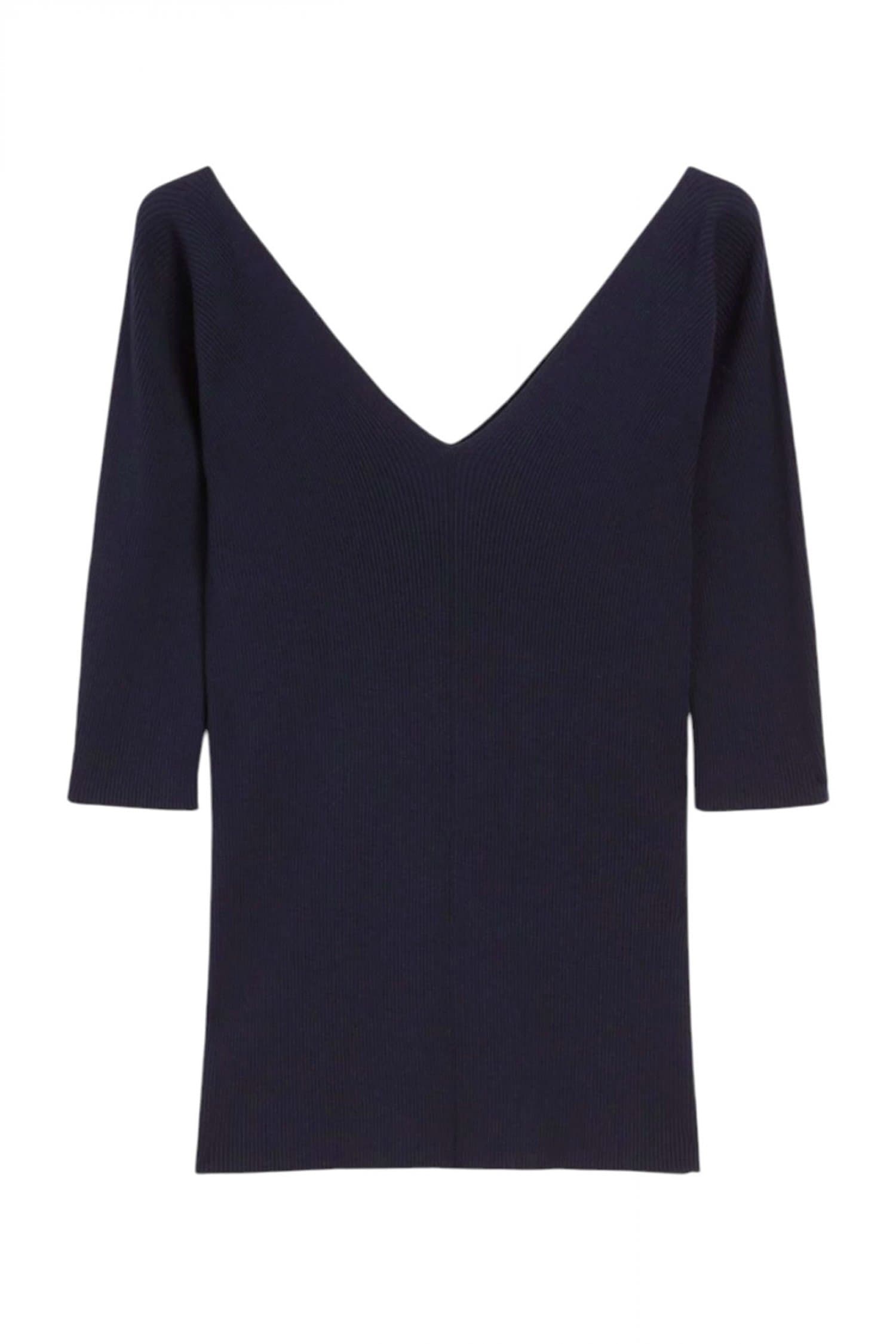 MAX MARA WEEKEND ΠΛΕΚΤΟ V NECK BACK CROP ΜΑΝΙΚΙ OCEANO ΜΠΛΕ