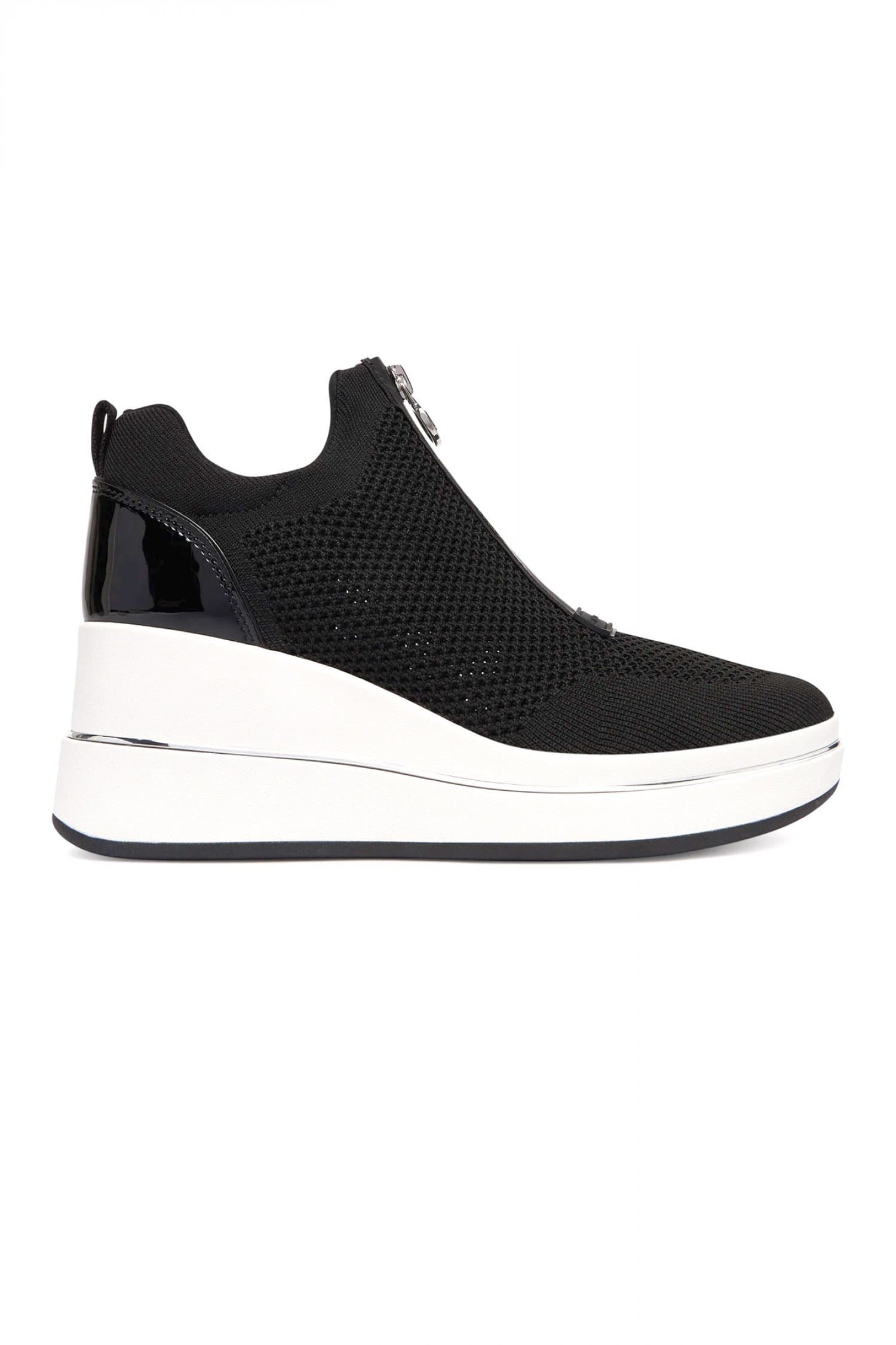 MICHAEL KORS ΠΑΠΟΥΤΣΙΑ SNEAKERS EMMY WEDGE ZIP SLIP ON ΦΕΡΜΟΥΑΡ LOGO ΛΕΥΚΟ/ΜΑΥΡΟ