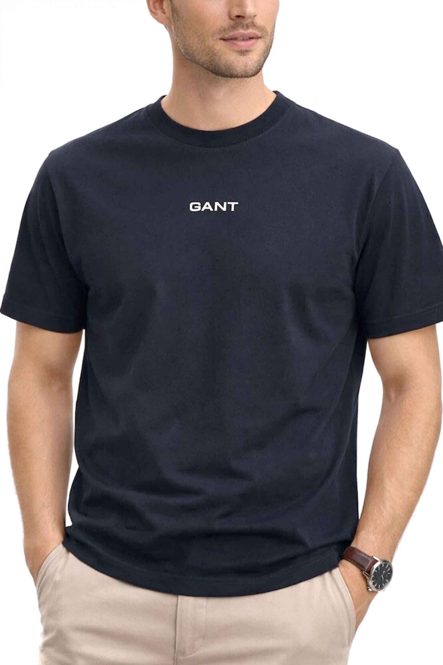 GANT T-SHIRT CENTRAL LOGO ΣΚΟΥΡΟ ΜΠΛΕ