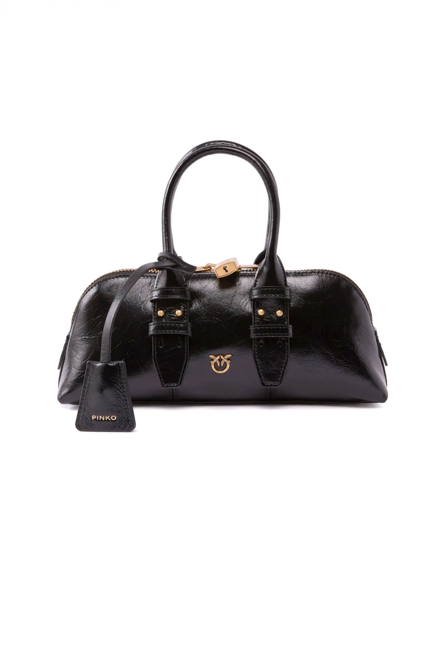 PINKO ΤΣΑΝΤΑ BOWLING BAG HORIZONTAL NEW SHINY CALF ΜΑΥΡΟ