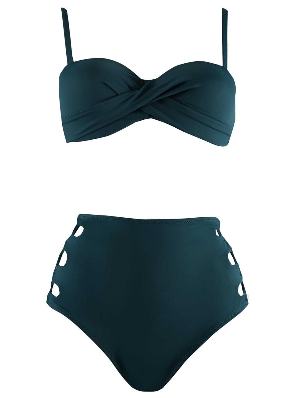 Γυναικείο σέτ μαγιό ενισχυμένο bikini cut-out. Καλύπτει B & C cup. ΠΡΑΣΙΝΟ