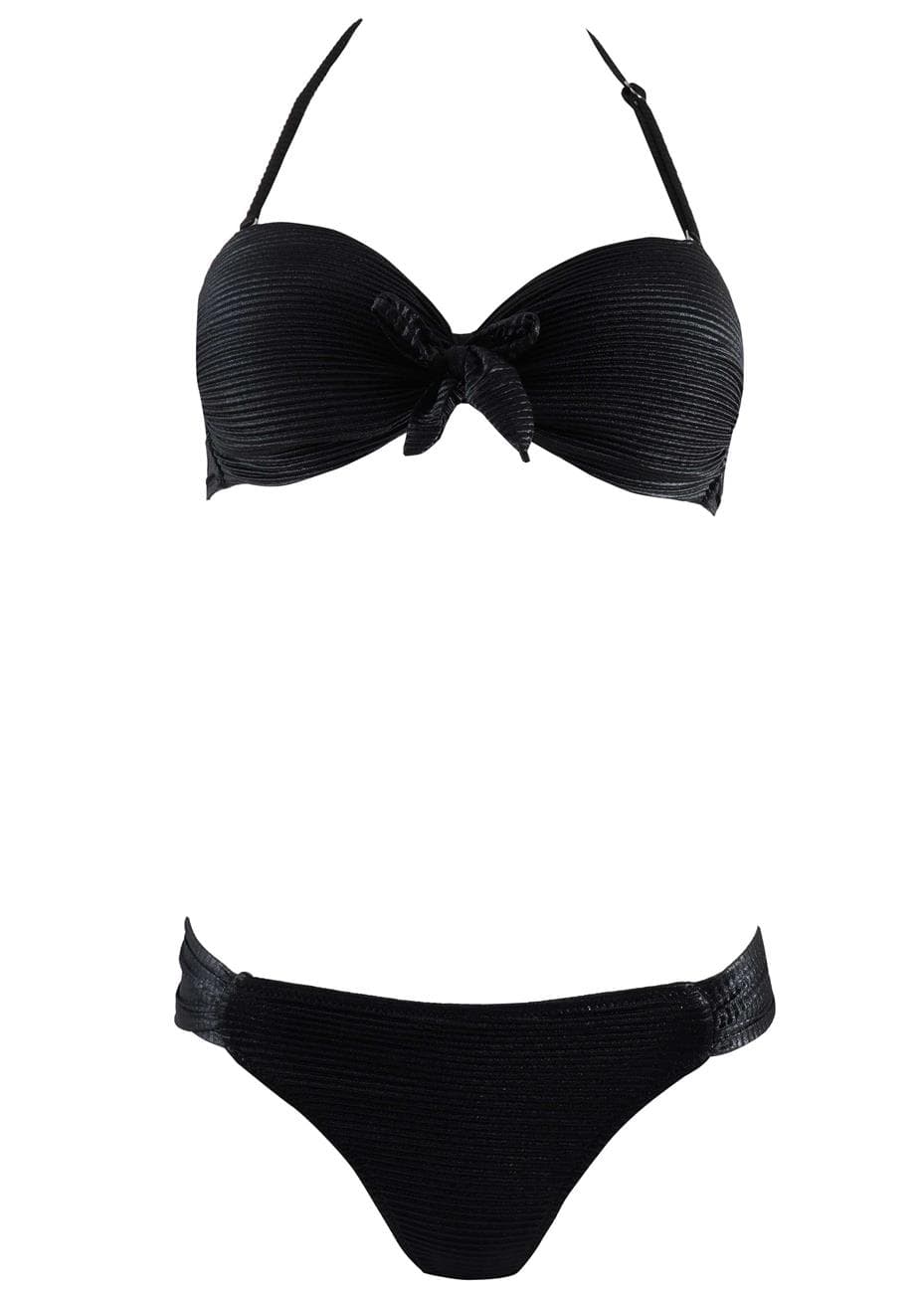 Σέτ μαγιό ενισχυμένο δυνατότητα strapless bikini χαμηλόμεσο. Καλύπτει B cup ΜΑΥΡΟ