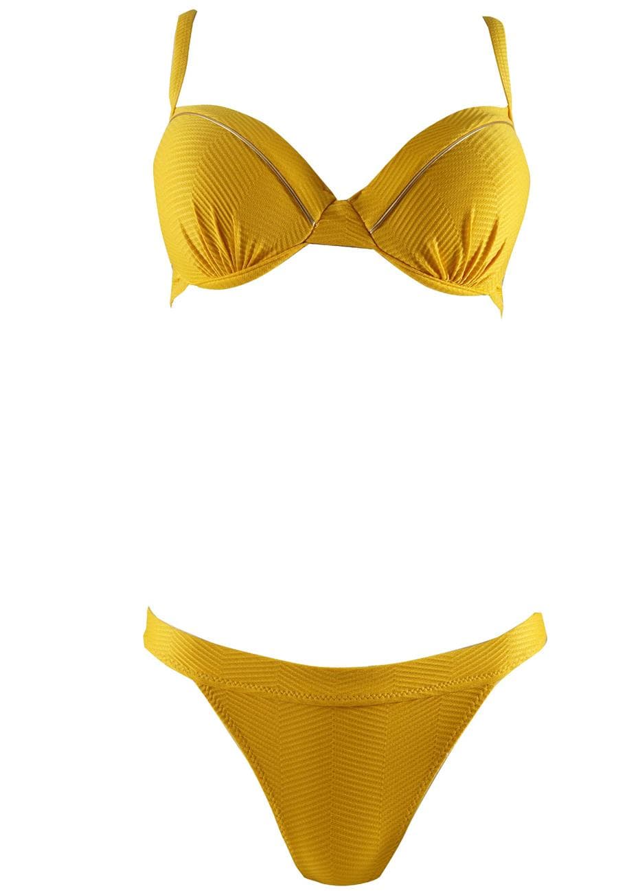 Γυναικείο set μαγιό ενισχυμένο bikini ψηλόμεσο. Καλύπτει C & D cup. ΚΙΤΡΙΝΟ