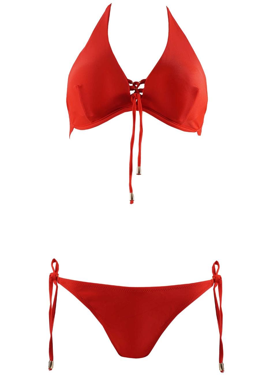 Γυναικείο μαγιό τρίγωνο φαρδύ bikini δετό κανονική γραμμή. Καλύπτει D cup ΚΟΚΚΙΝΟ