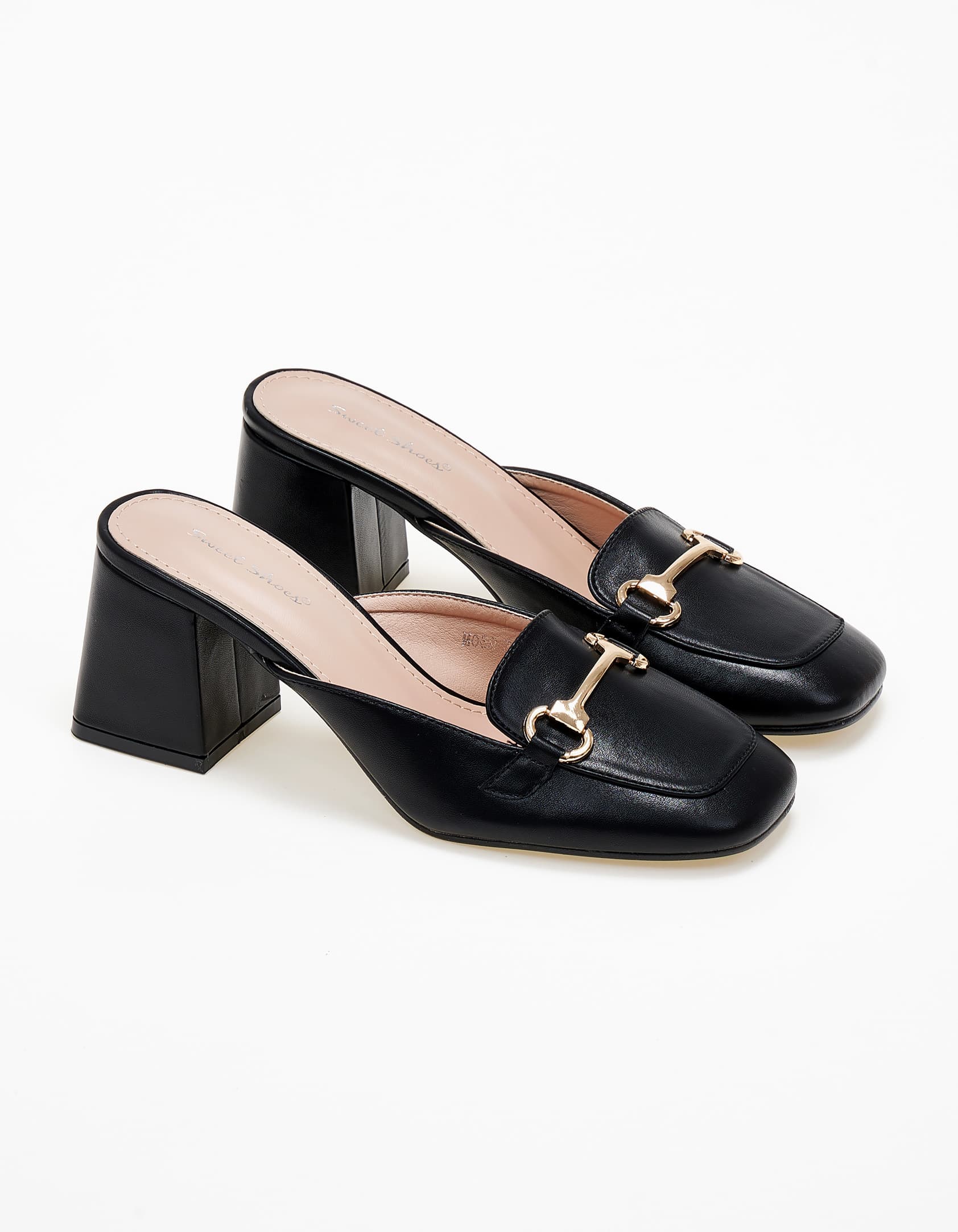 Mules loafers με χοντρό τακούνι και μεταλλική λεπτομέρεια - Μαύρο