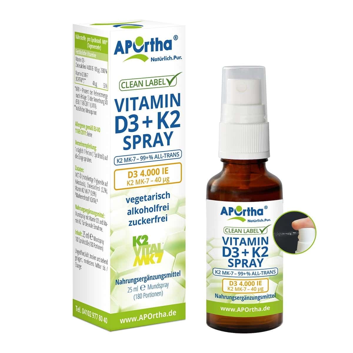 Aportha Vitamin D3 4000 IU + Vitamin K2 MK-7 40 µg Spray 25ml