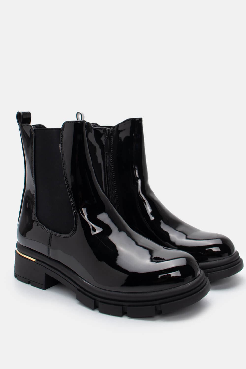 Μποτάκια Chelsea με Μεταλλική Λεπτομέρεια - Μαύρο-Λουστρίνι