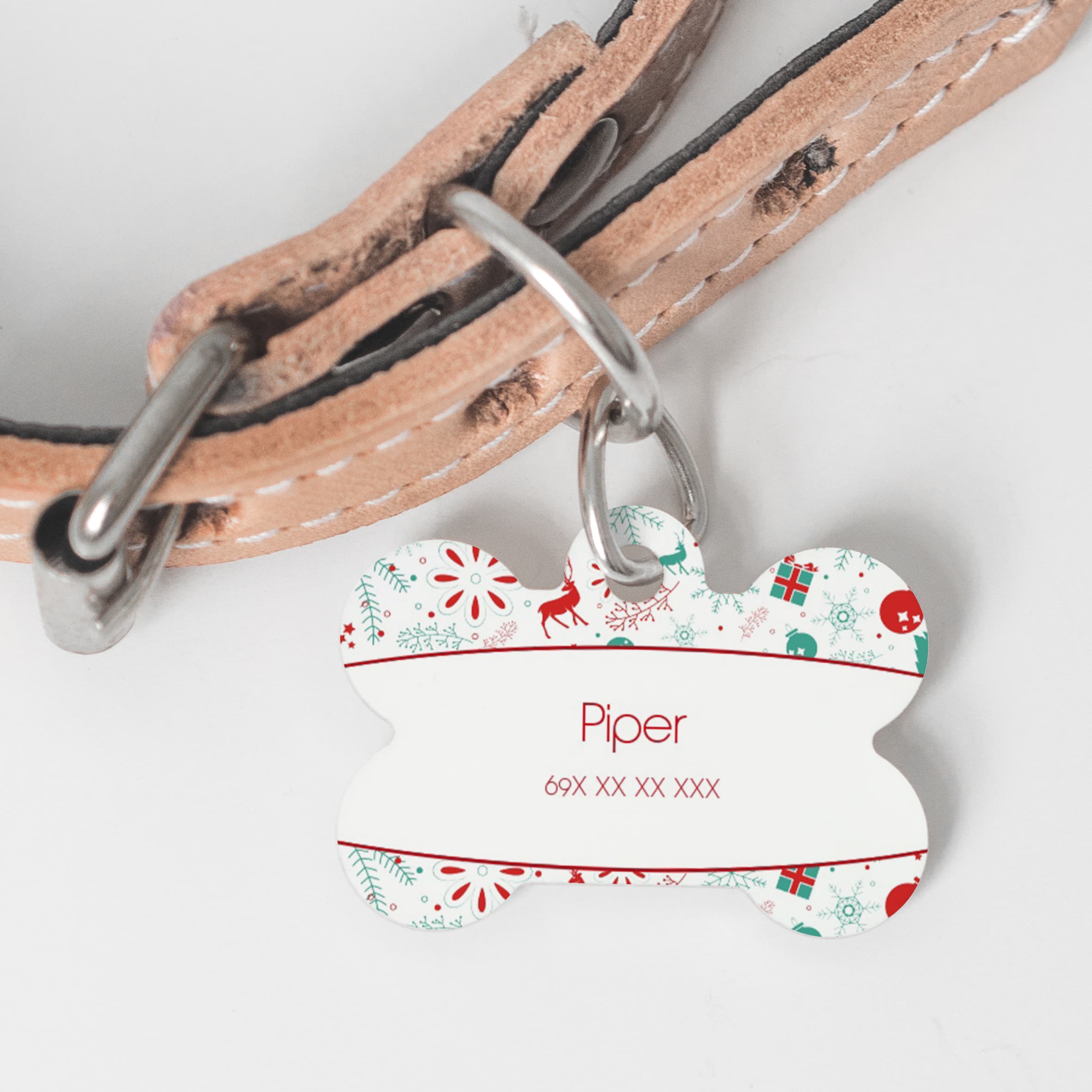 Christmas Pattern - Ταυτότητα Κατοικιδίου - Κόκκαλο