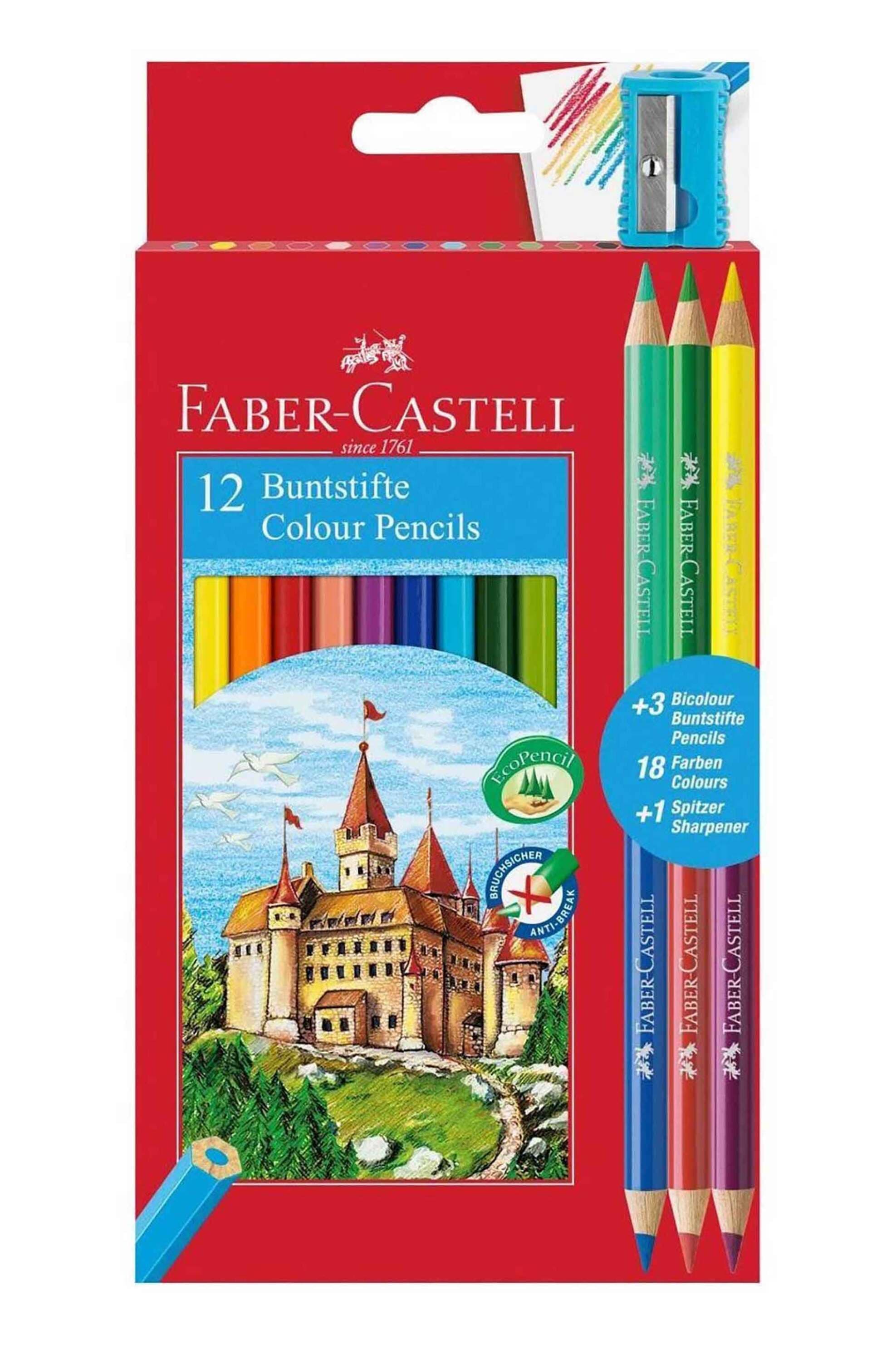 Faber-Castell ξυλομπογιές κάστρο σετ 12 χρώματα + 3 ξυλομπογιές διπλού χρώματος + δώρο 1