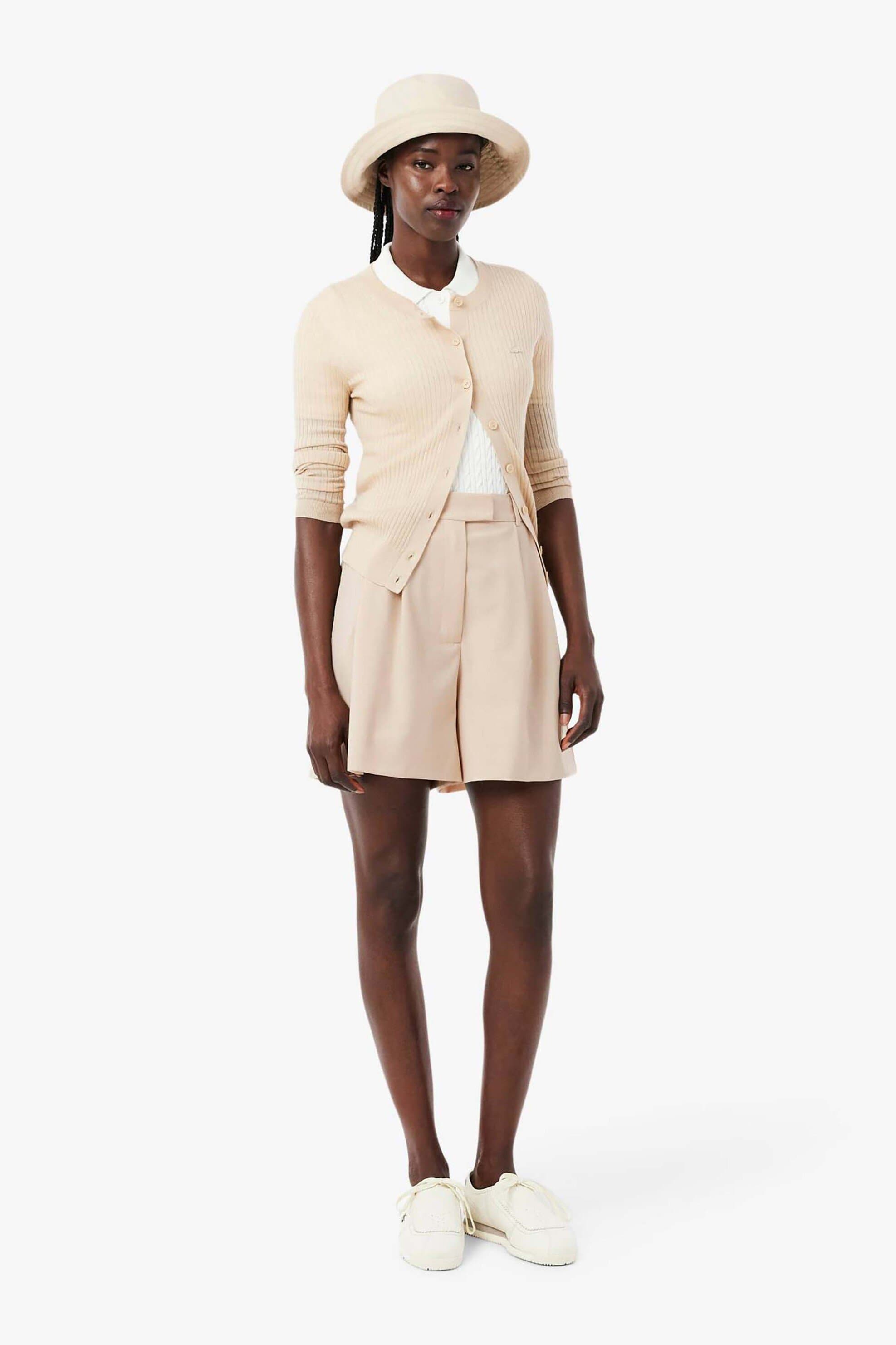 Lacoste γυναικεία βερμούδα με μαλλί Oversized Fit - FF0243 Nude