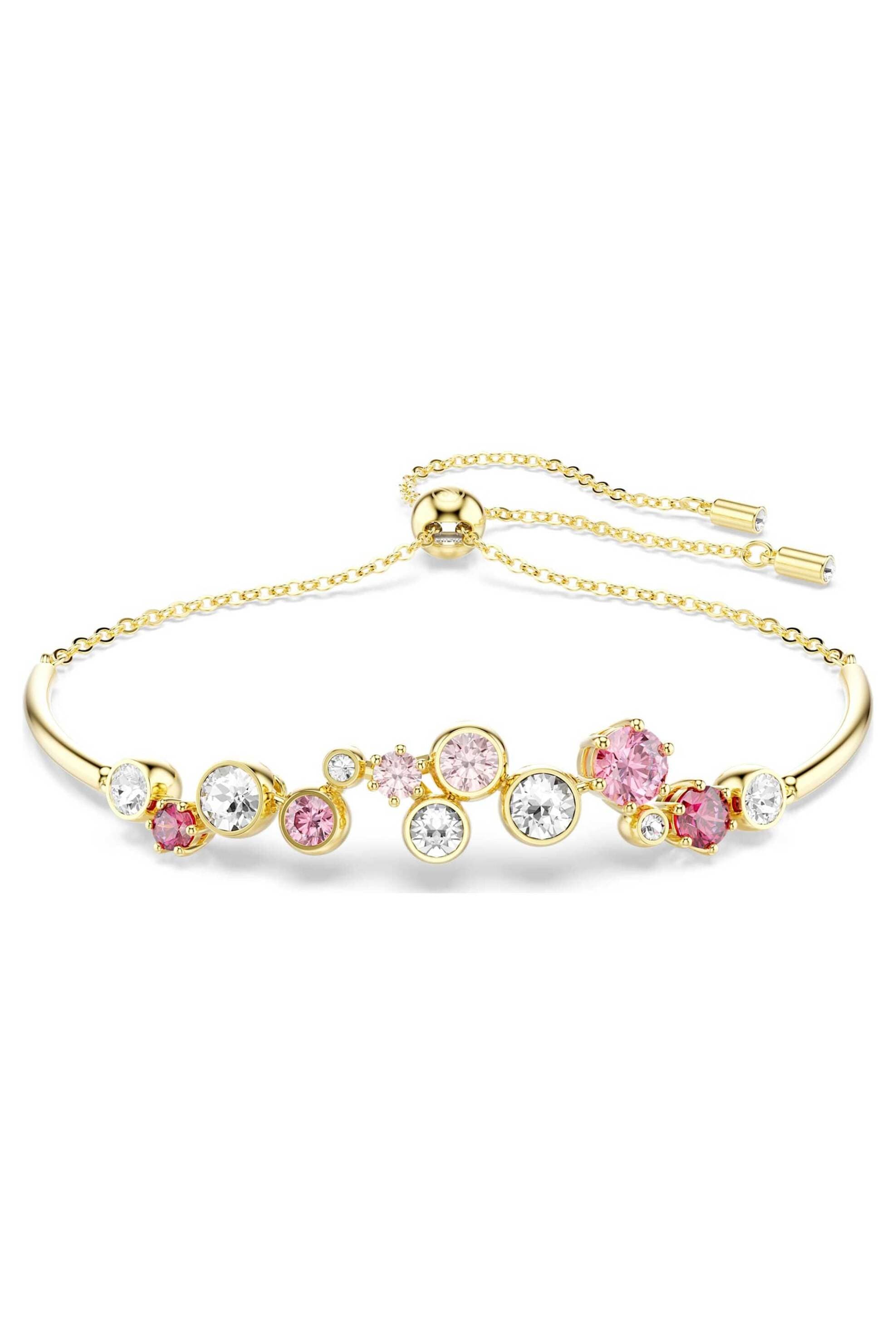 Swarovski γυναικείο βραχιόλι μίξη κοπών, πολύχρωμο, επιμετάλλωση σε χρυσαφί τόνο