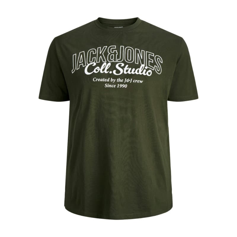 Jack & Jones "Makoto Tee"σε Plus fit γραμμή,με μεταξοτυπία - Forest Green