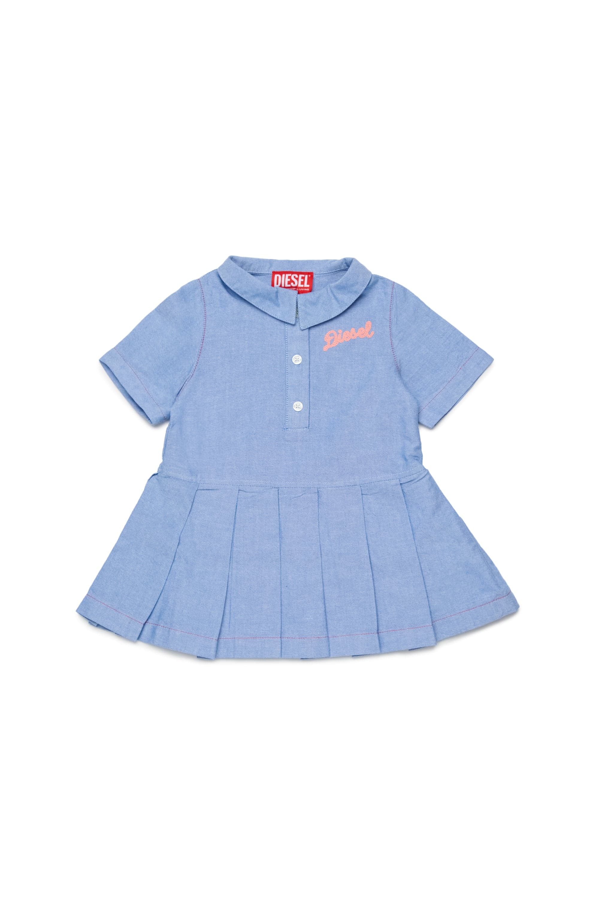 Diesel - Cotton dress with pleated skirt - Dresses - Woman - Blue