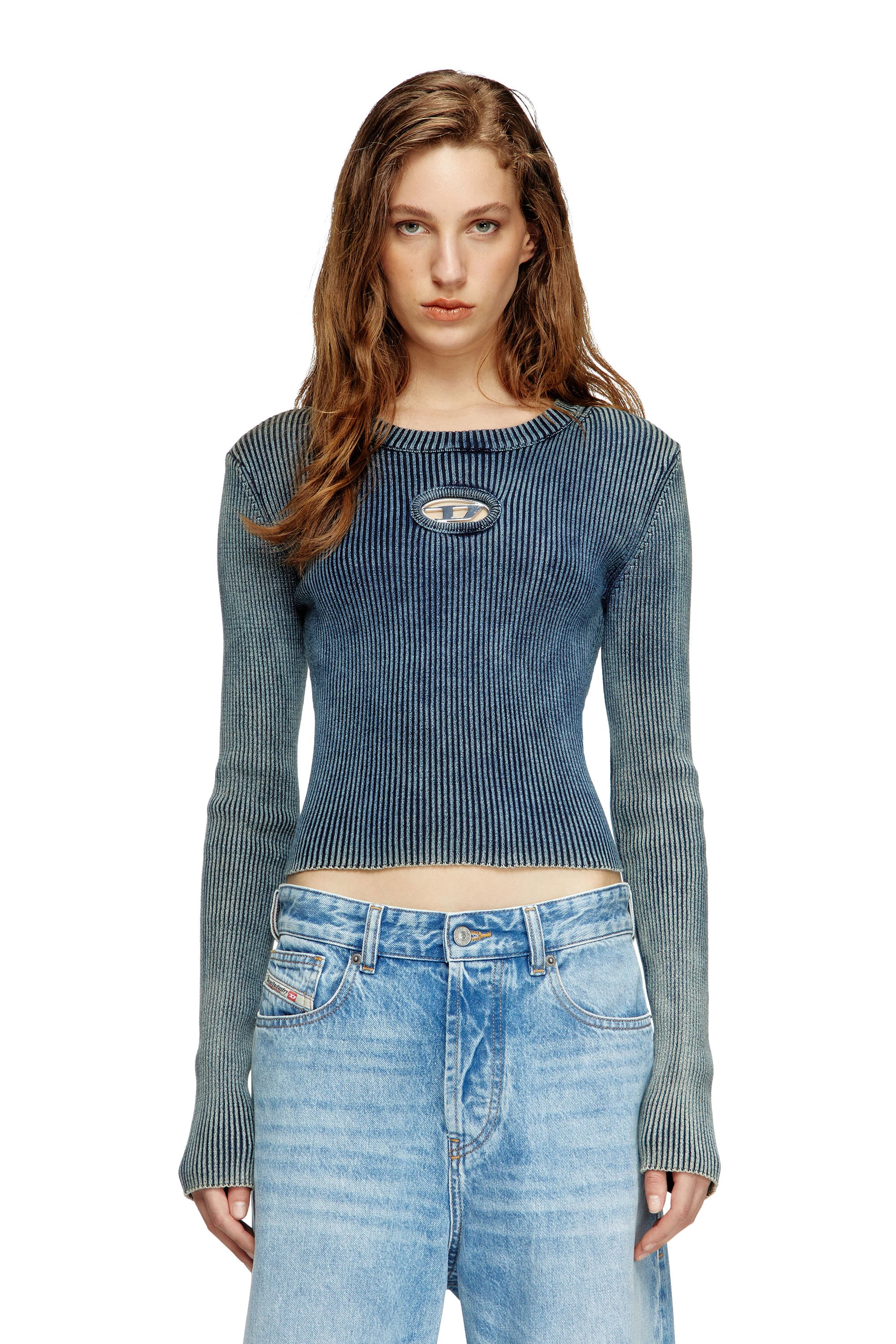 Diesel - Rib-knit top with Oval D - Tops - Woman - Blue