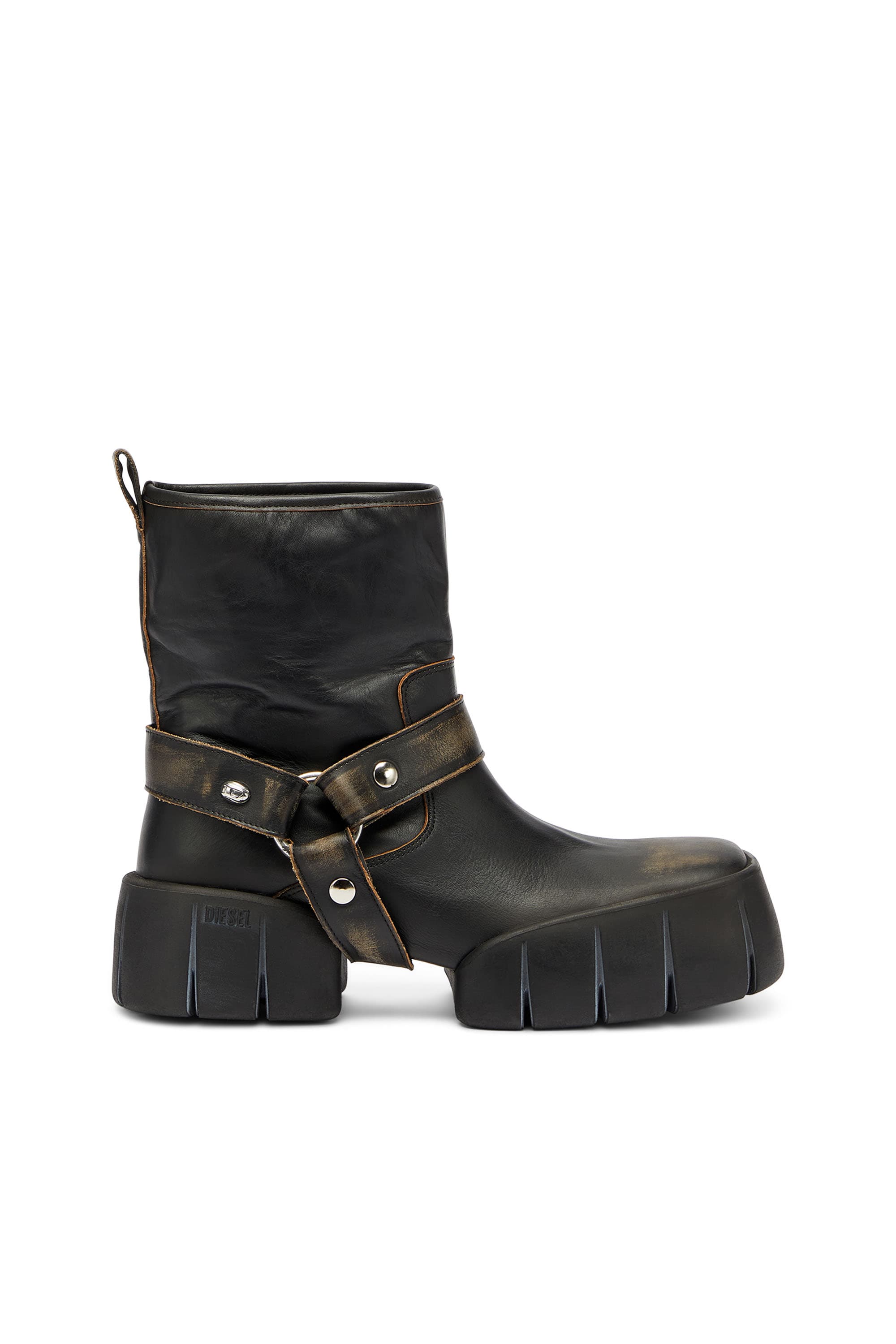 Diesel - D-Tex - Biker boots in distressed leather - Boots - Man - Brown