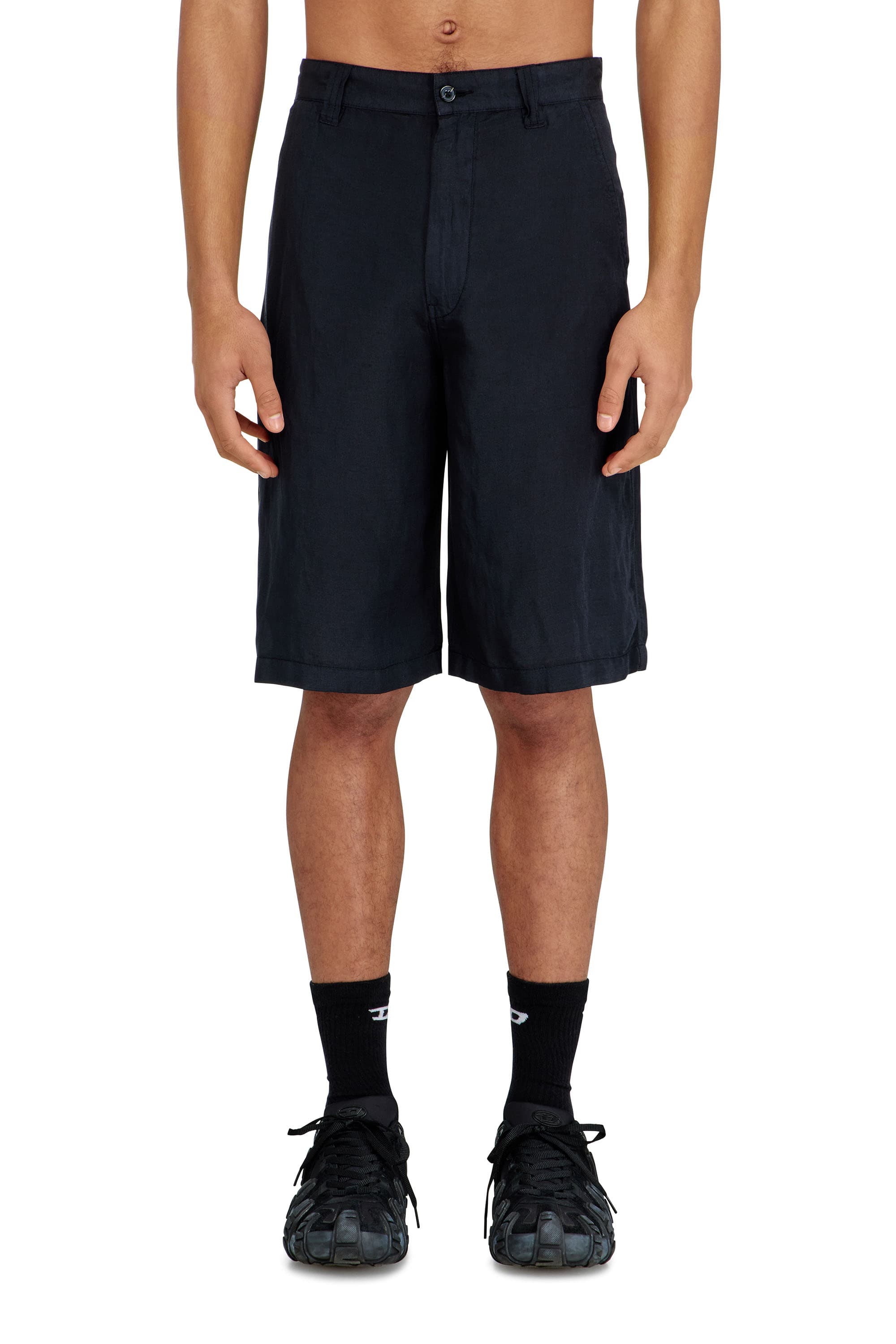 Diesel - Bermuda shorts in garment-dye linen blend - Shorts - Man - Black