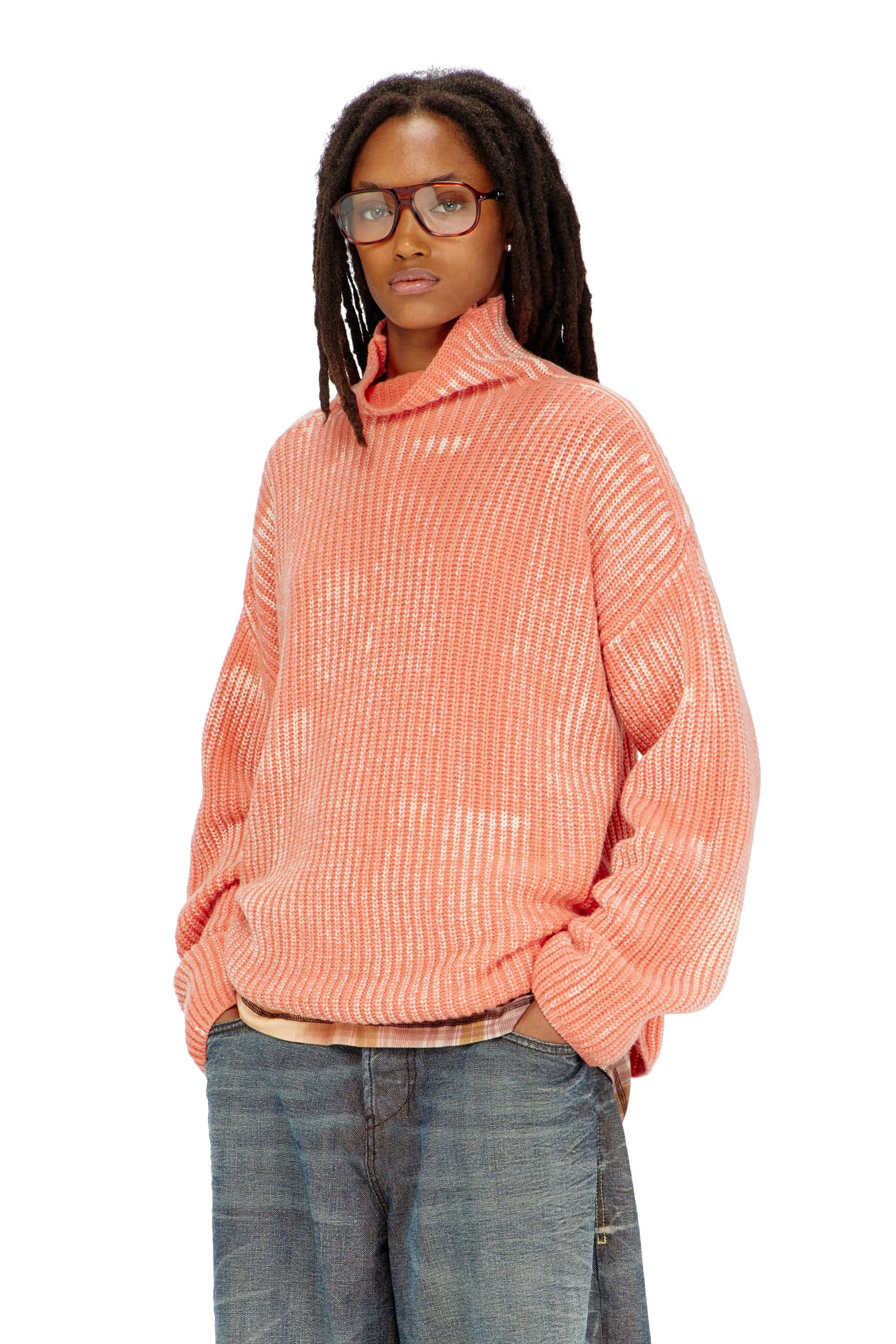 Diesel - Funnel-neck jumper in ribbed wool blend - Knitwear - Woman -