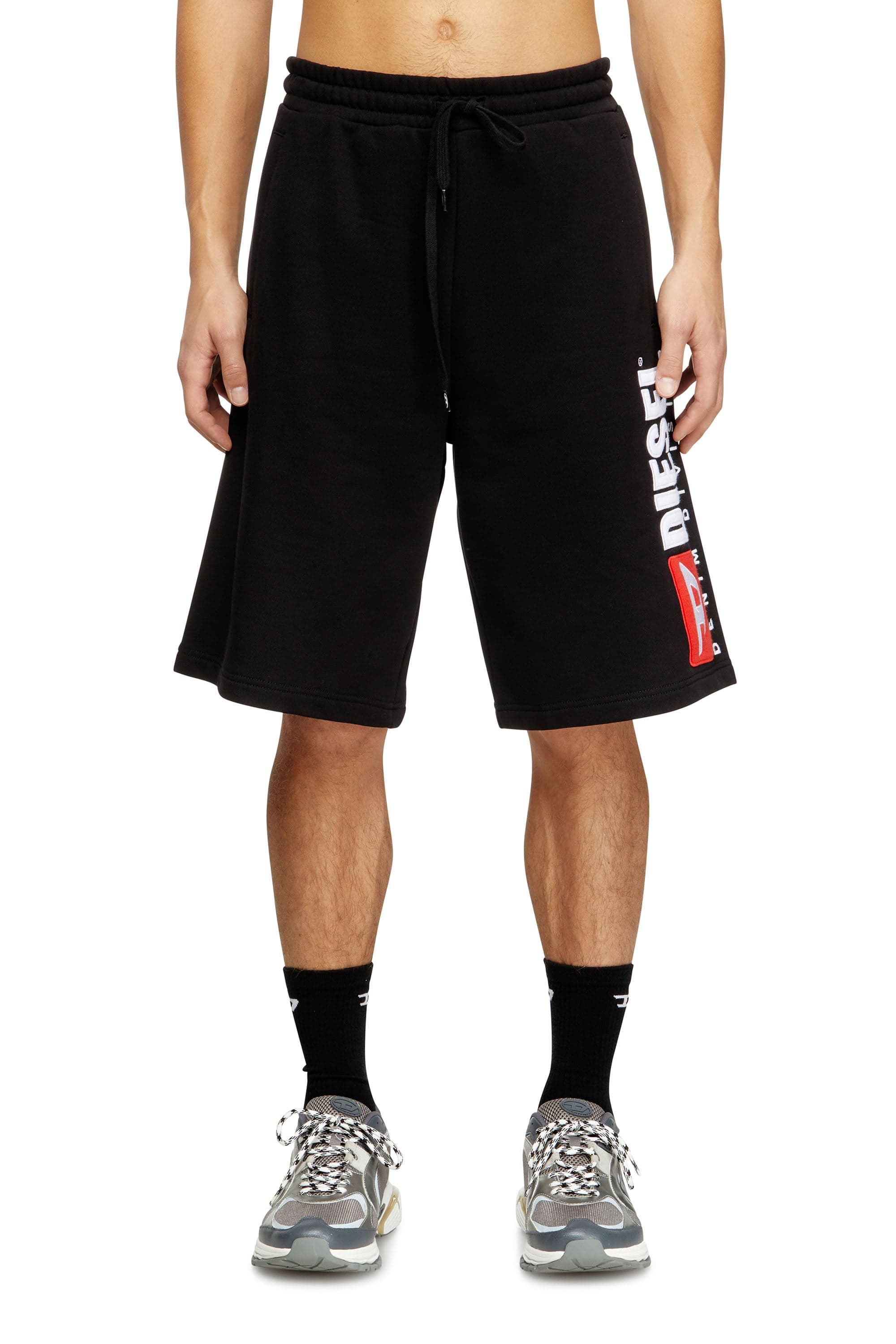 Diesel - Fleece shorts with maxi logo patch - Shorts - Man - Black