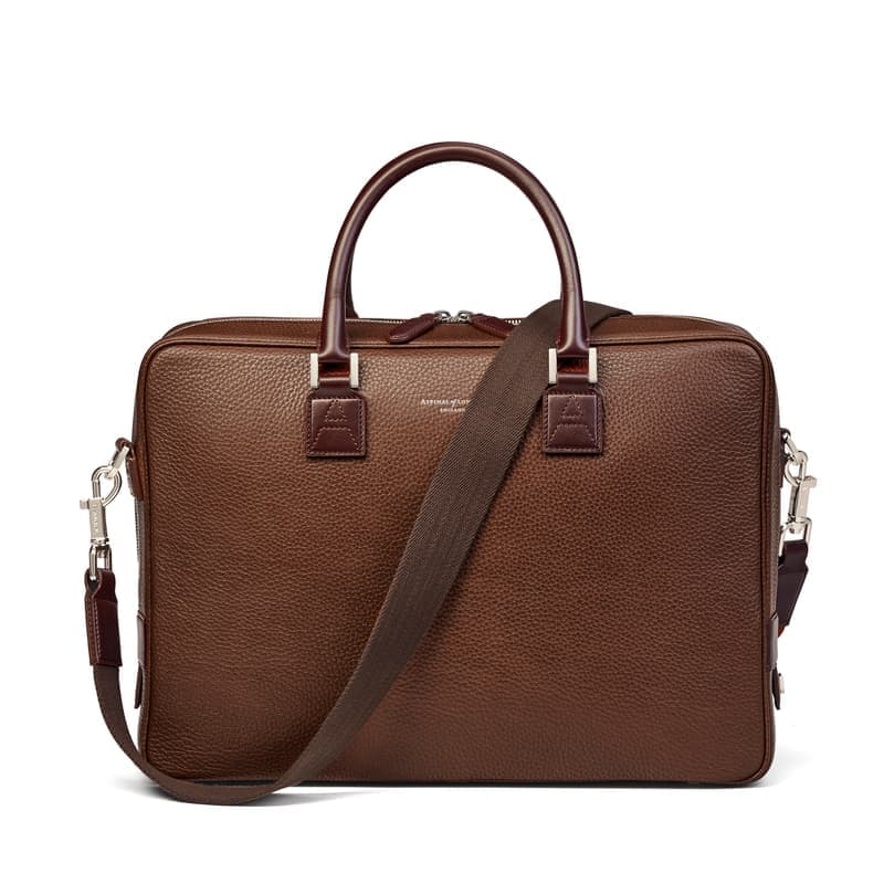 Aspinal of London Mount Street Laptop Briefcase Bag in Tobacco Pebble