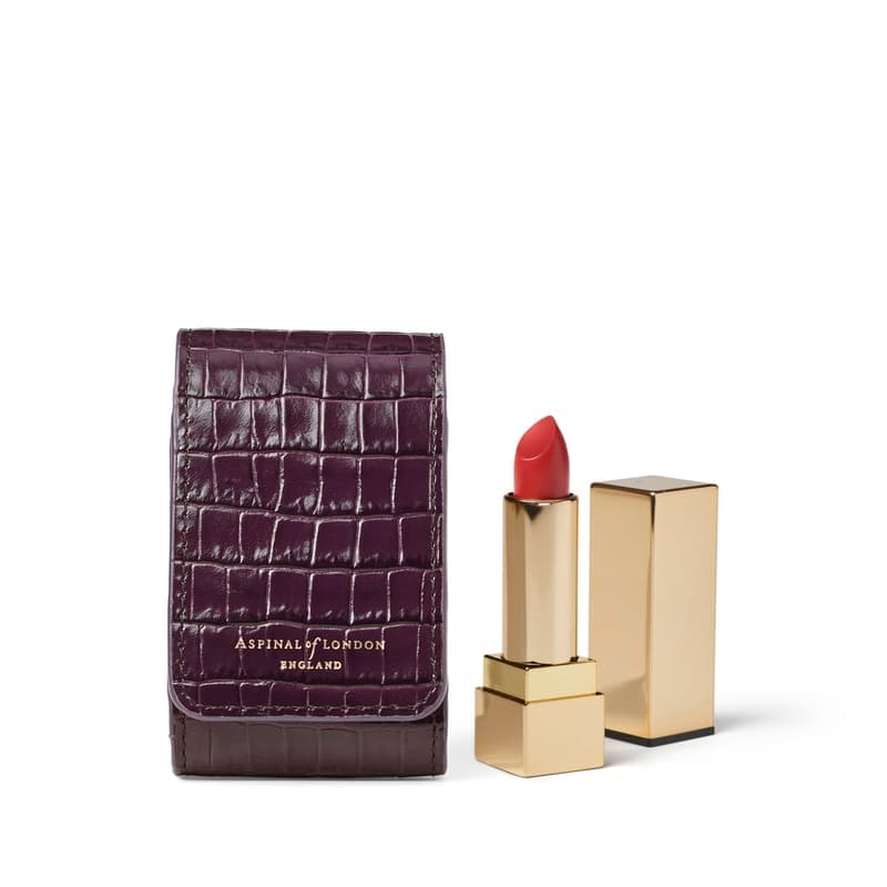 Aspinal of London Duo Lipstick Case in Deep Shine Fig Small Croc
