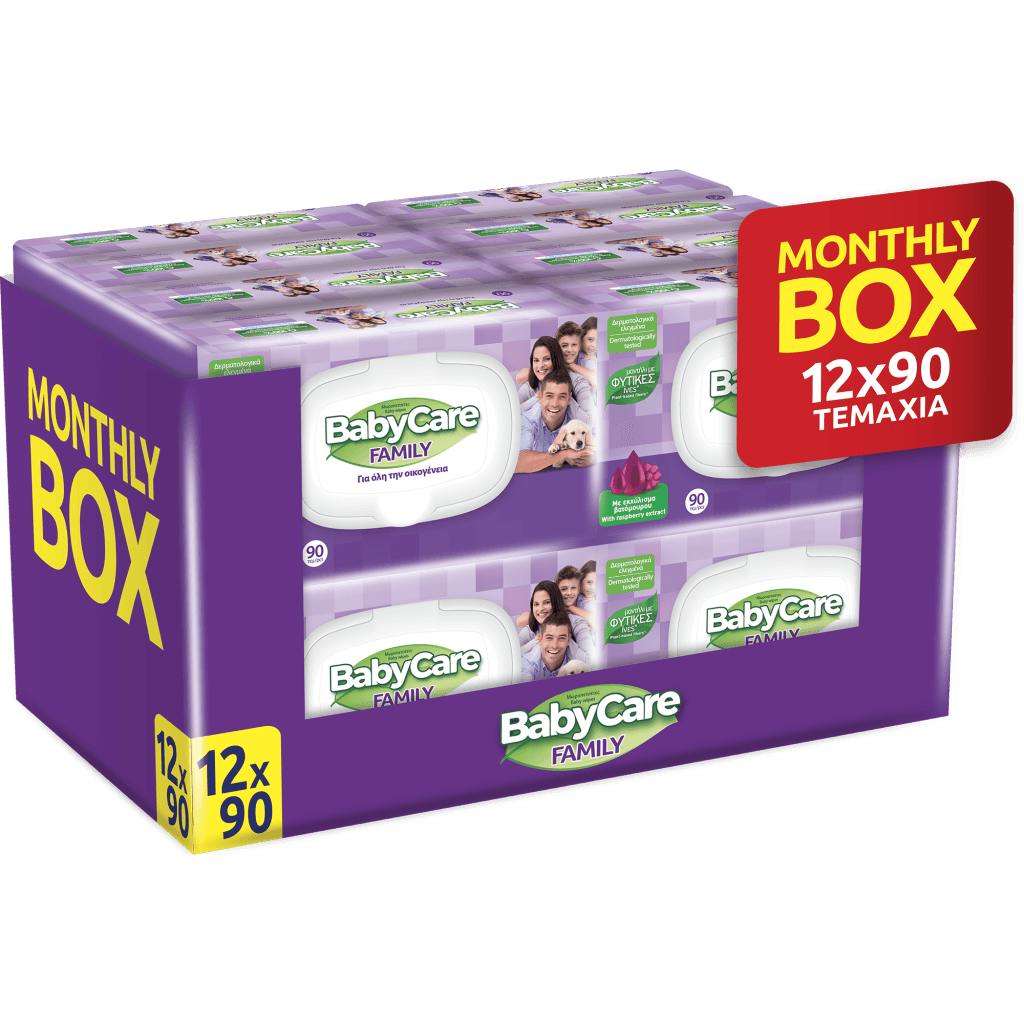 Μωρομάντηλα Babycare Family Raspberry Monthly Box 1080τεμ (12*90τεμ)