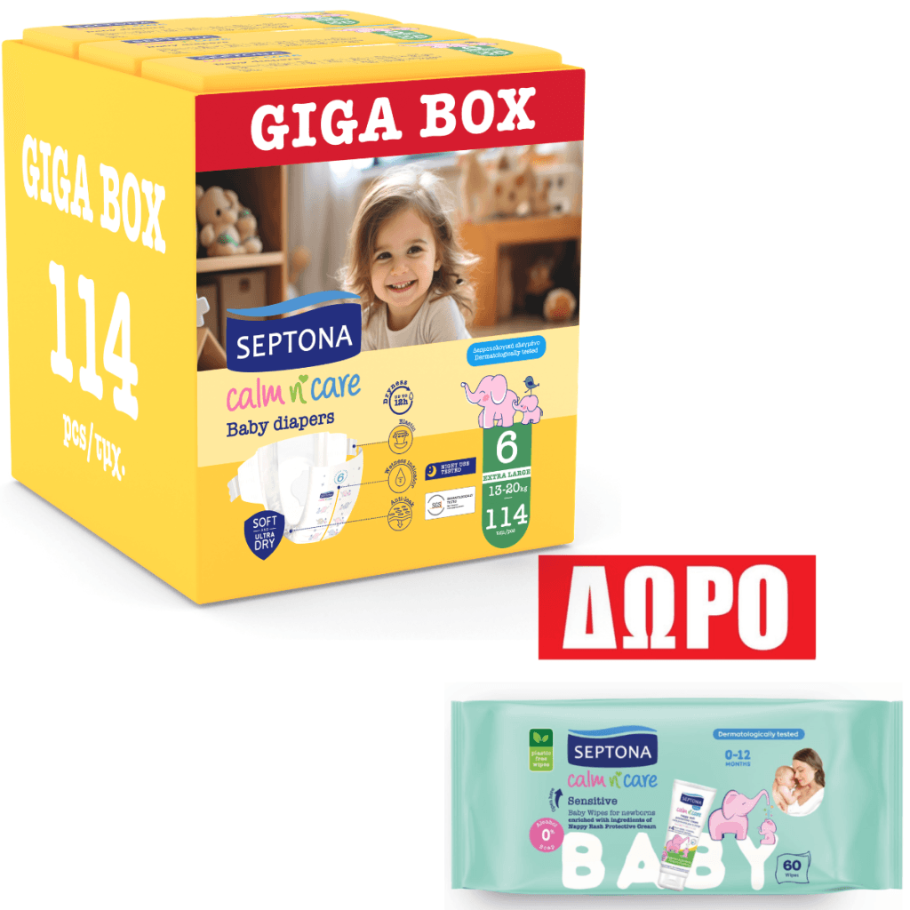 Πάνες Septona Calm N' Care Giga Box Extra Large No6 (13-20Kg) 114τεμ (3*38τεμ)