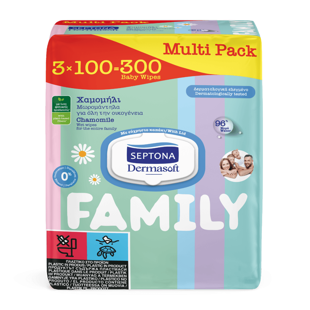 Μωρομάντηλα Septona Dermasoft Family Με Καπάκι 300τεμ (3x100)