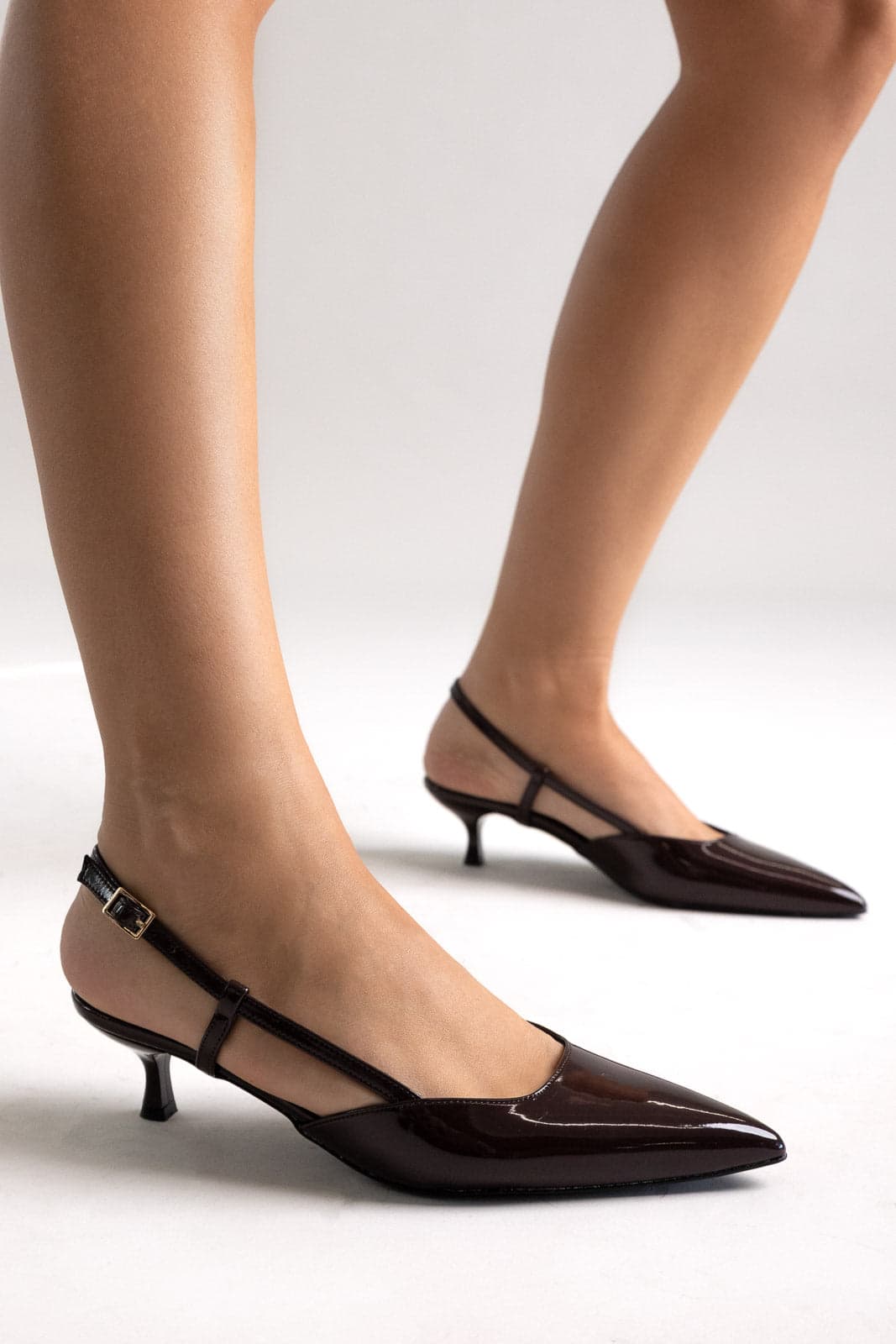 TFP Γόβες slingback μυτερές - 350 - Brown Patent