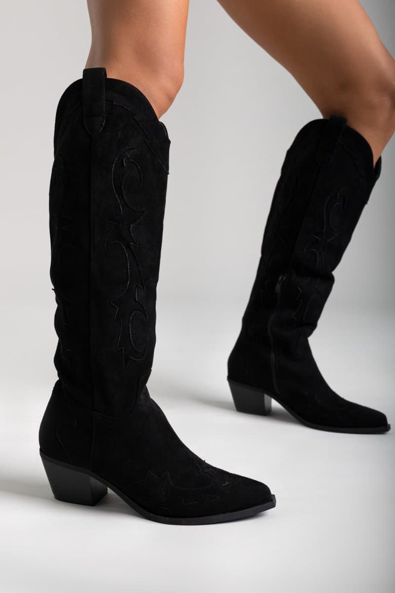 Ideal shoes Cowboy Μπότες με τετράγωνο τακούνι - 7687A - Μαύρο Σουέτ