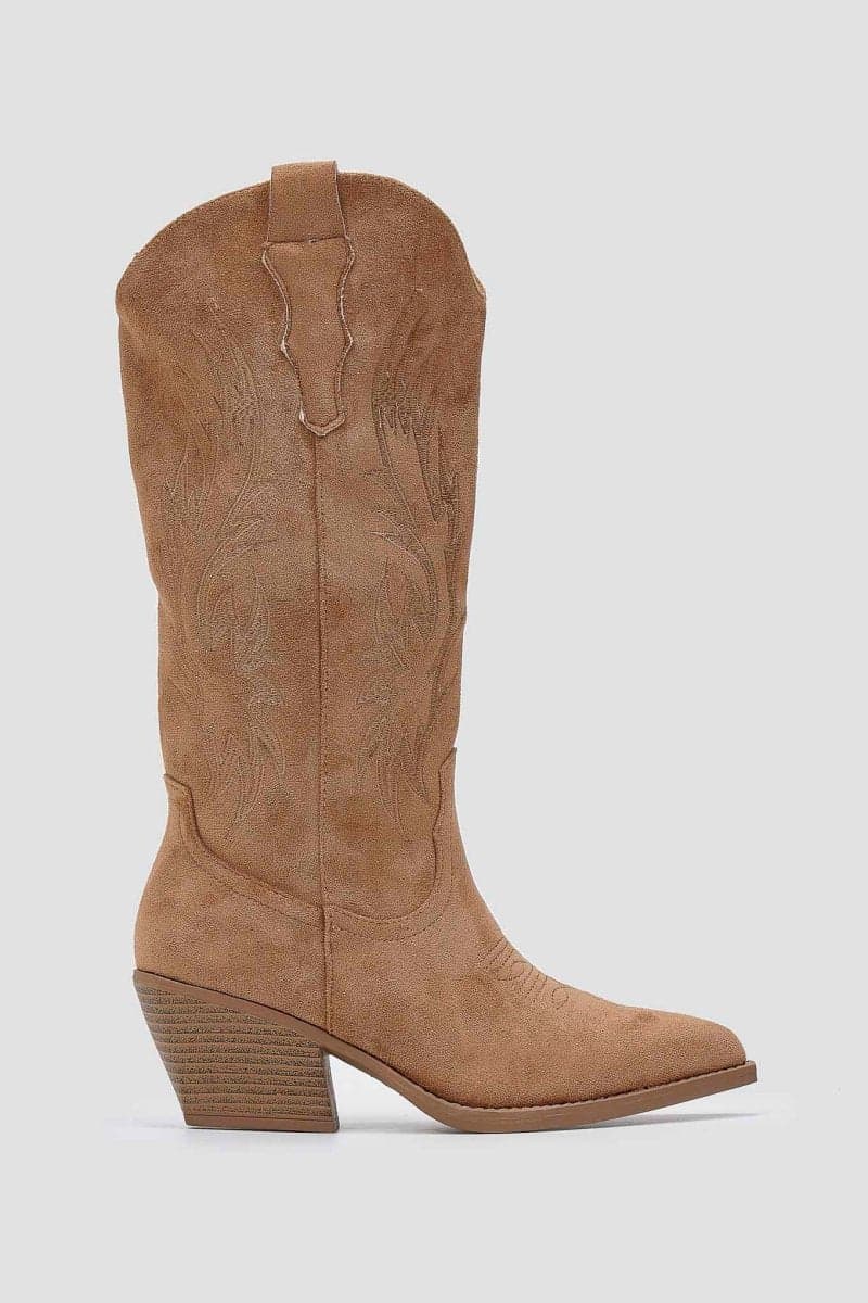 Ideal shoes Μπότες καουμπόικες - 6398A - Κάμελ Σουέτ