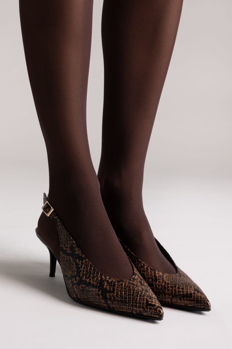 TFP Γόβες μυτερές slingback - 561 - Brown Snake Print