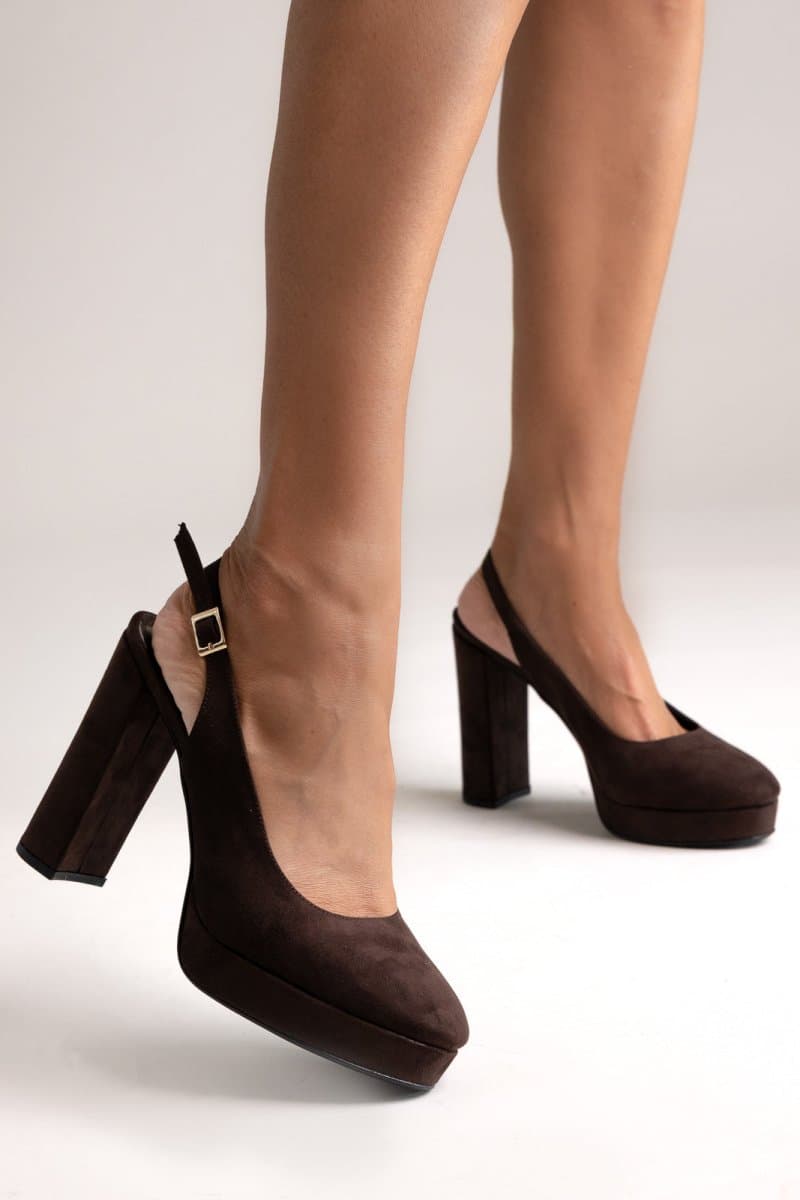 TFP Γόβες suede slingback - 025 - Καφέ Σουέτ