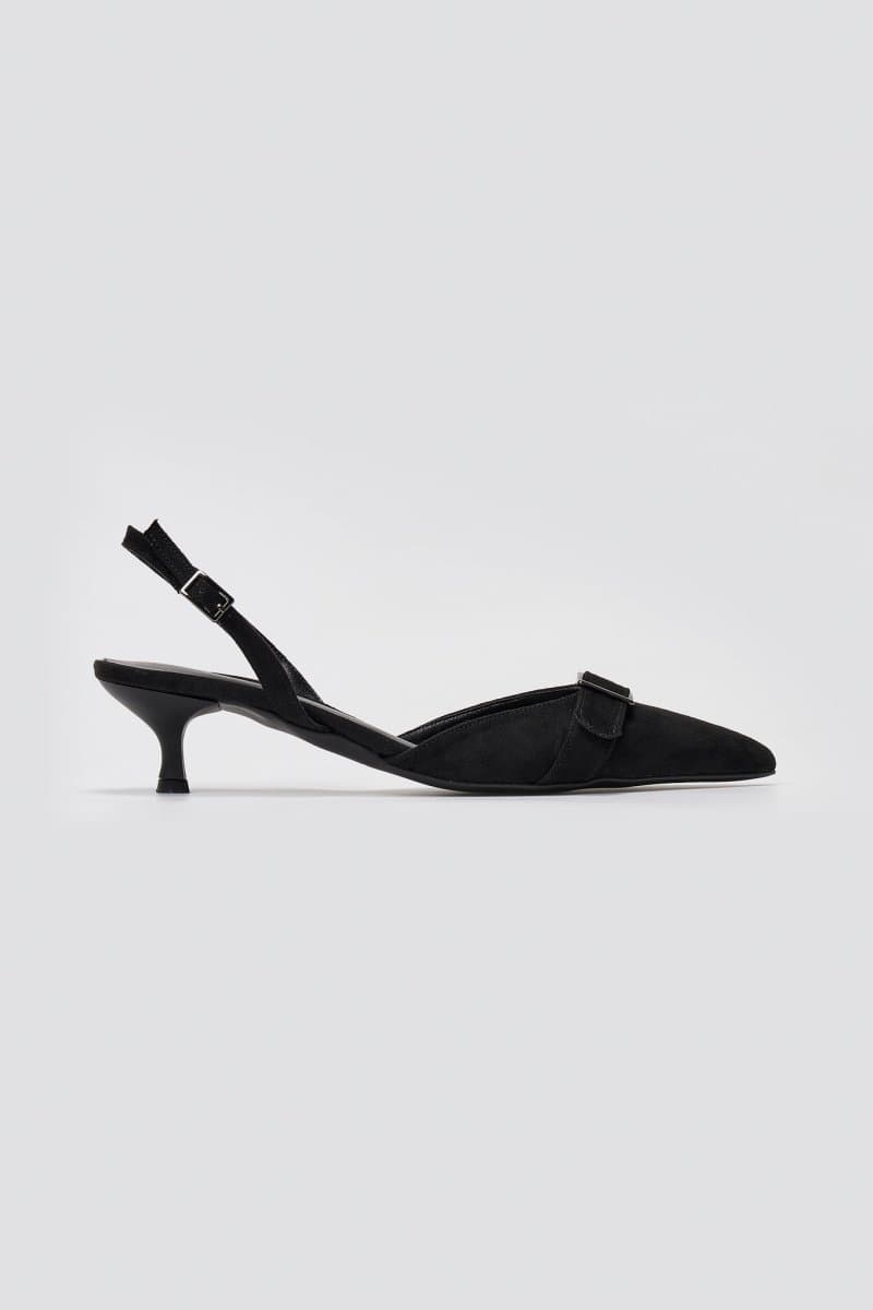 TFP Γόβες Μυτερές Slingback με Kitten Heel - 351 - Μαύρο Σουέτ