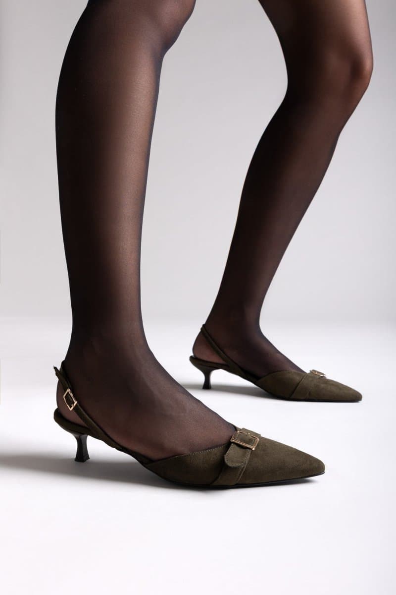 TFP Γόβες Μυτερές Slingback με Kitten Heel - 351 - Λαδί Σουέτ