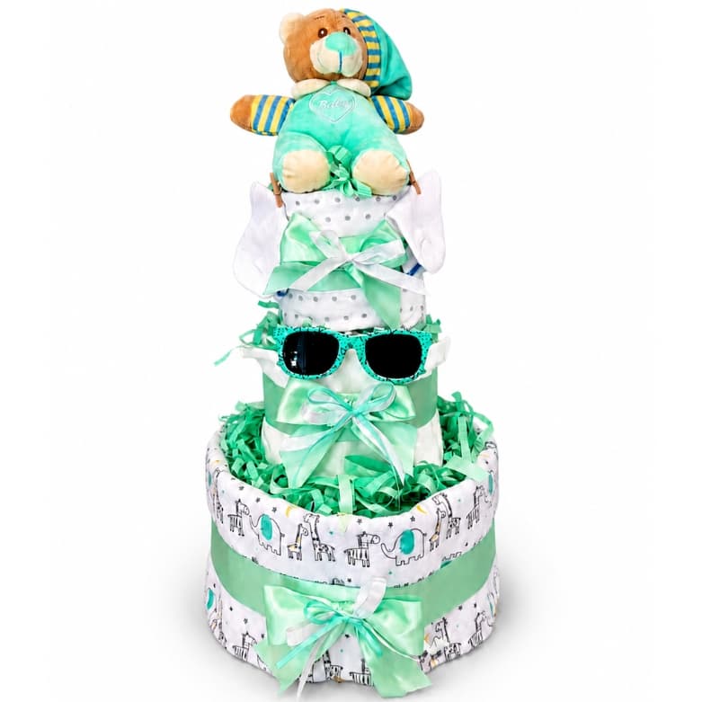 Diaper Cake Μέντα Αρκουδάκι με Γυαλιά 55x35cm